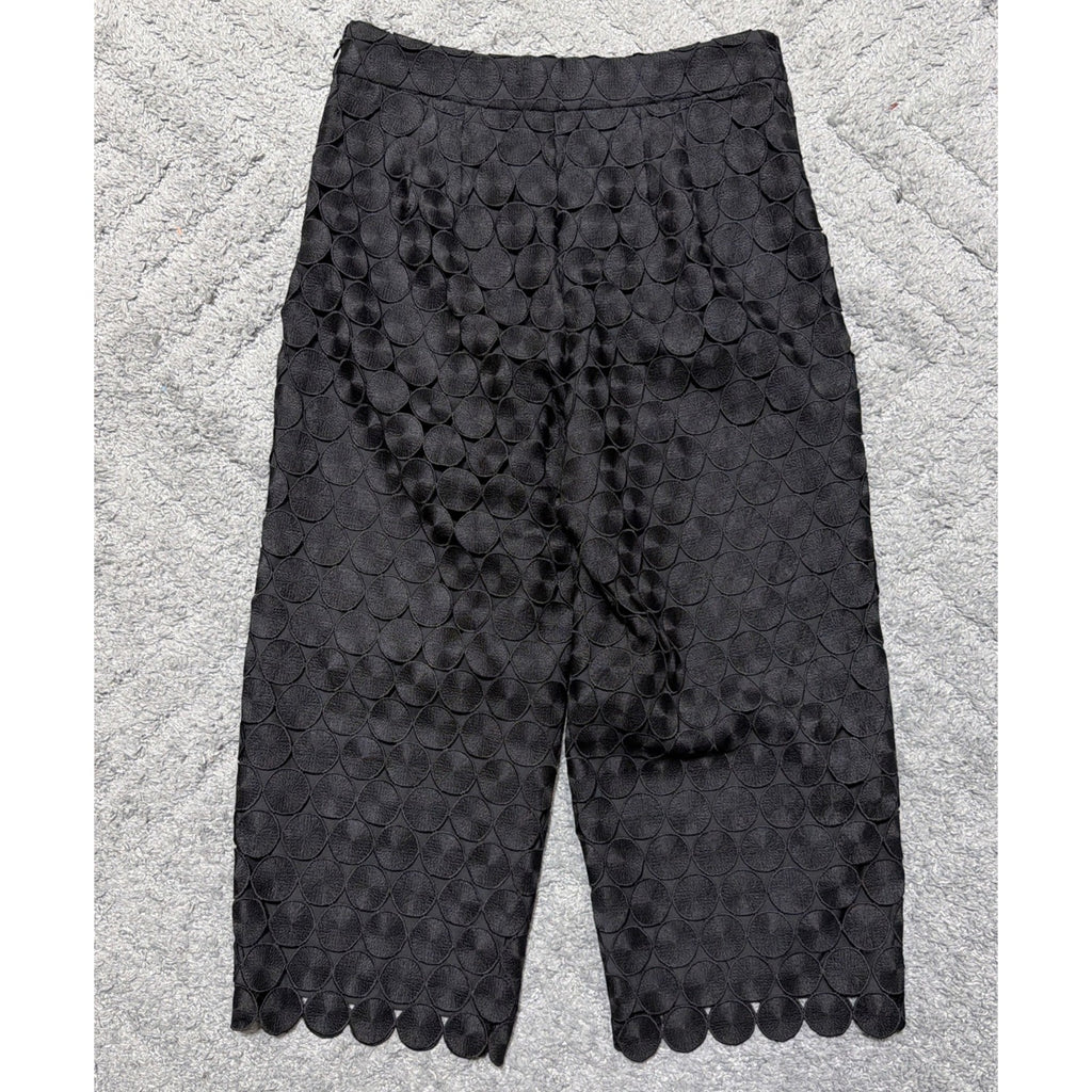 Ann Taylor Petite 2PC Black Textured Circle Applique Top Pants Set 6P Bottom S