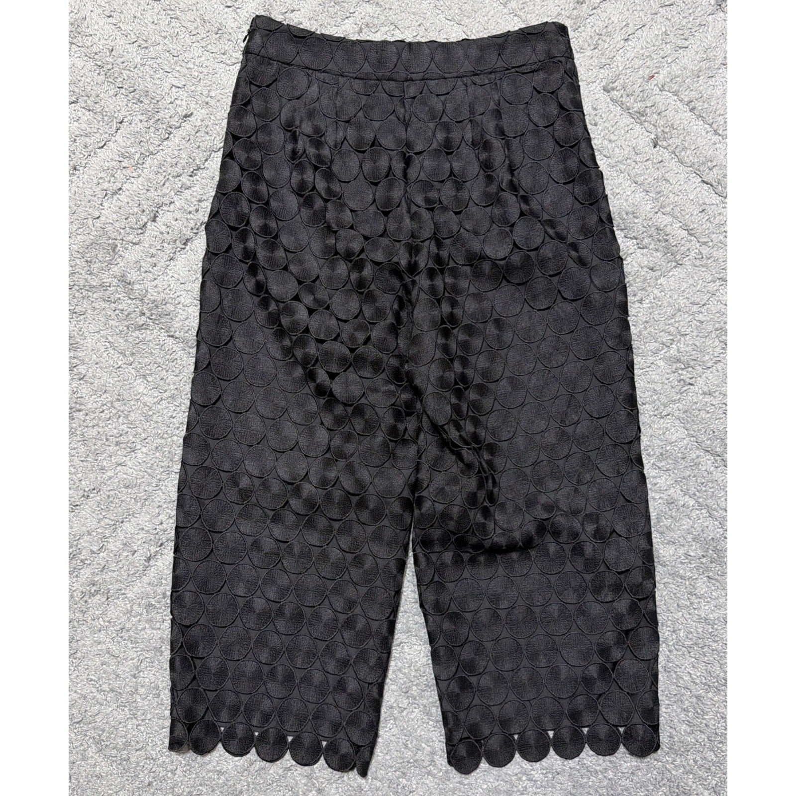 Ann Taylor Petite 2PC Black Textured Circle Applique Top Pants Set 6P Bottom S