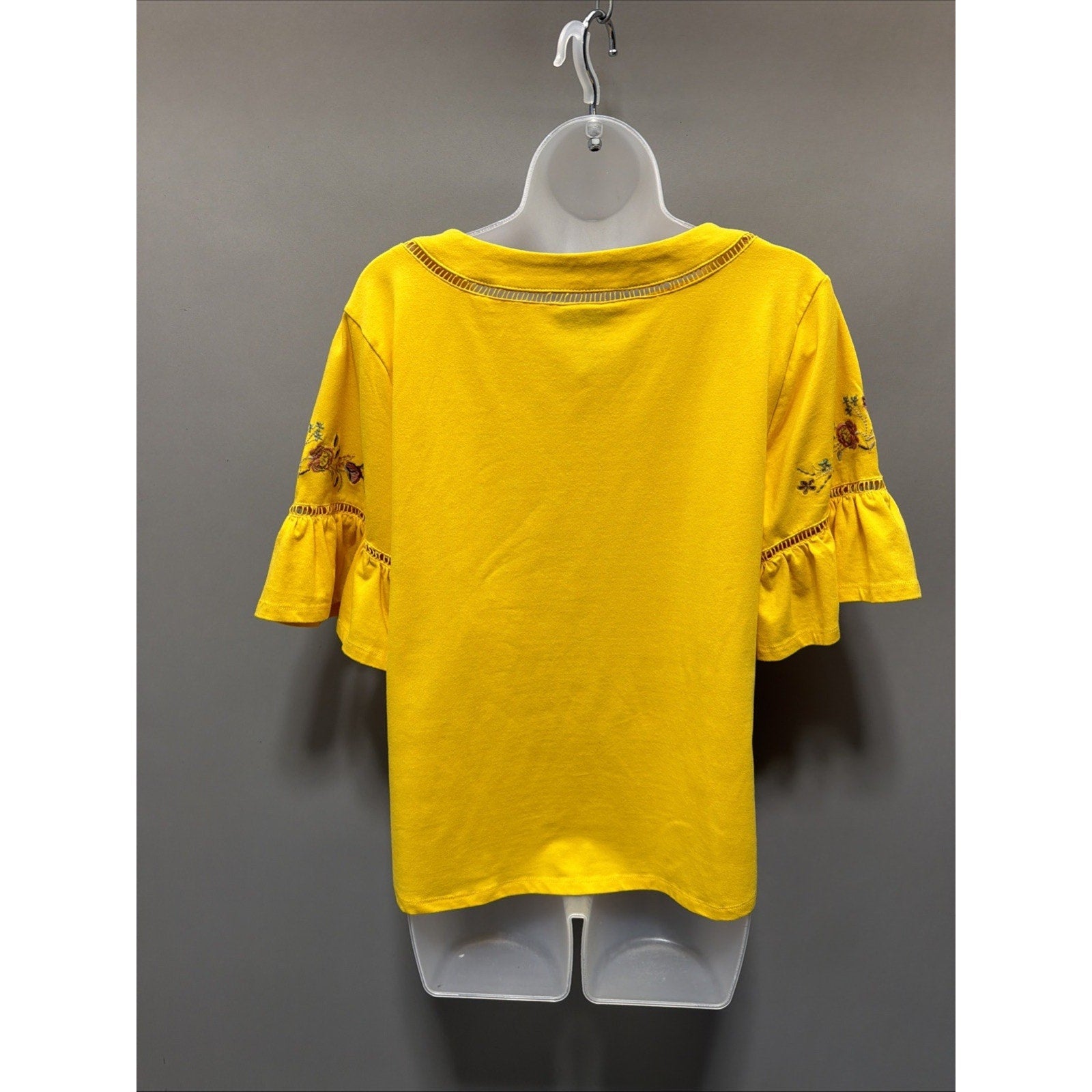 Women's Yellow Floral Liv Los Angeles Blouse Top Embroidered Bell Sleeve Size M