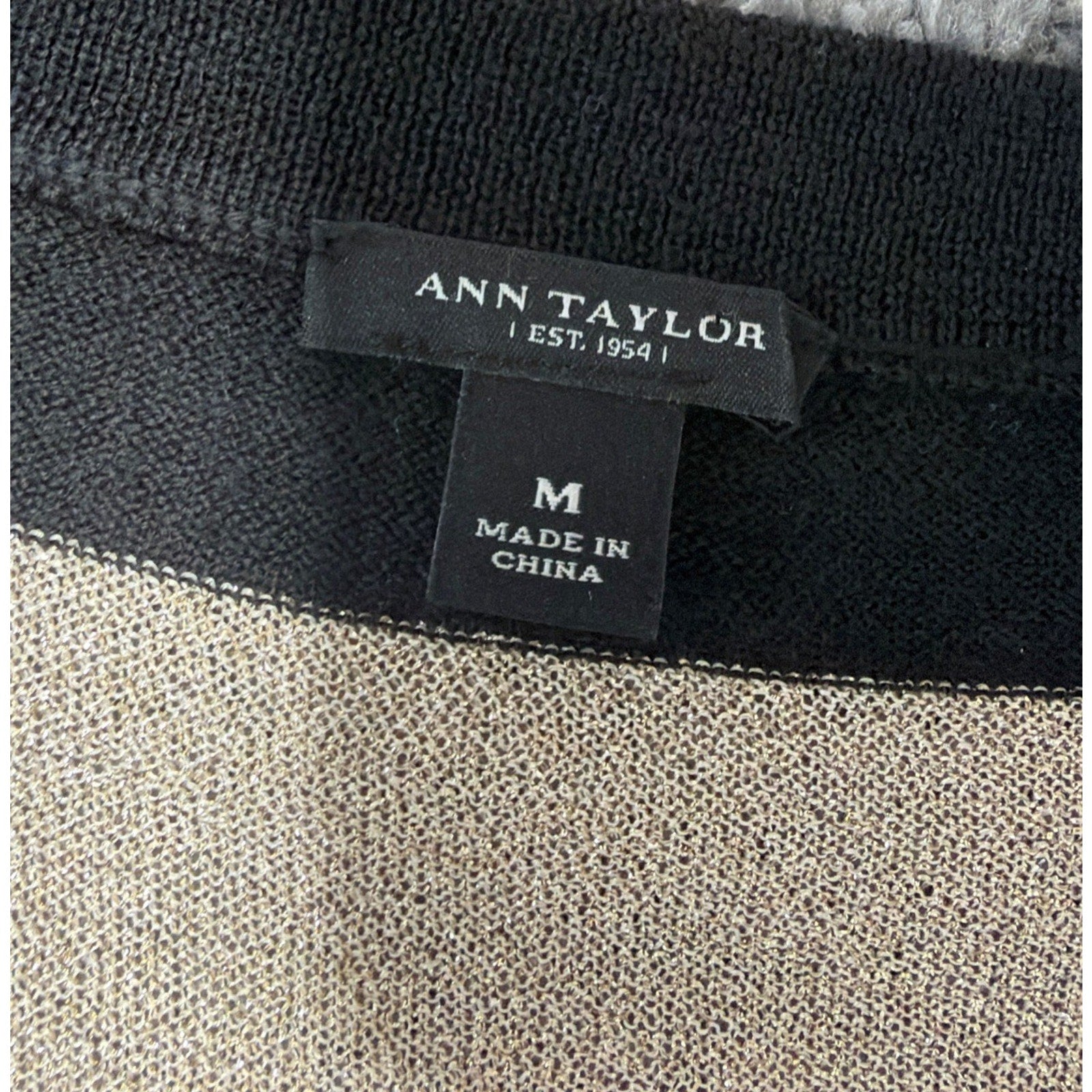 Ann Taylor Extra Fine Merino Wool Metallic Cardigan Black & Gold Stripes Size M