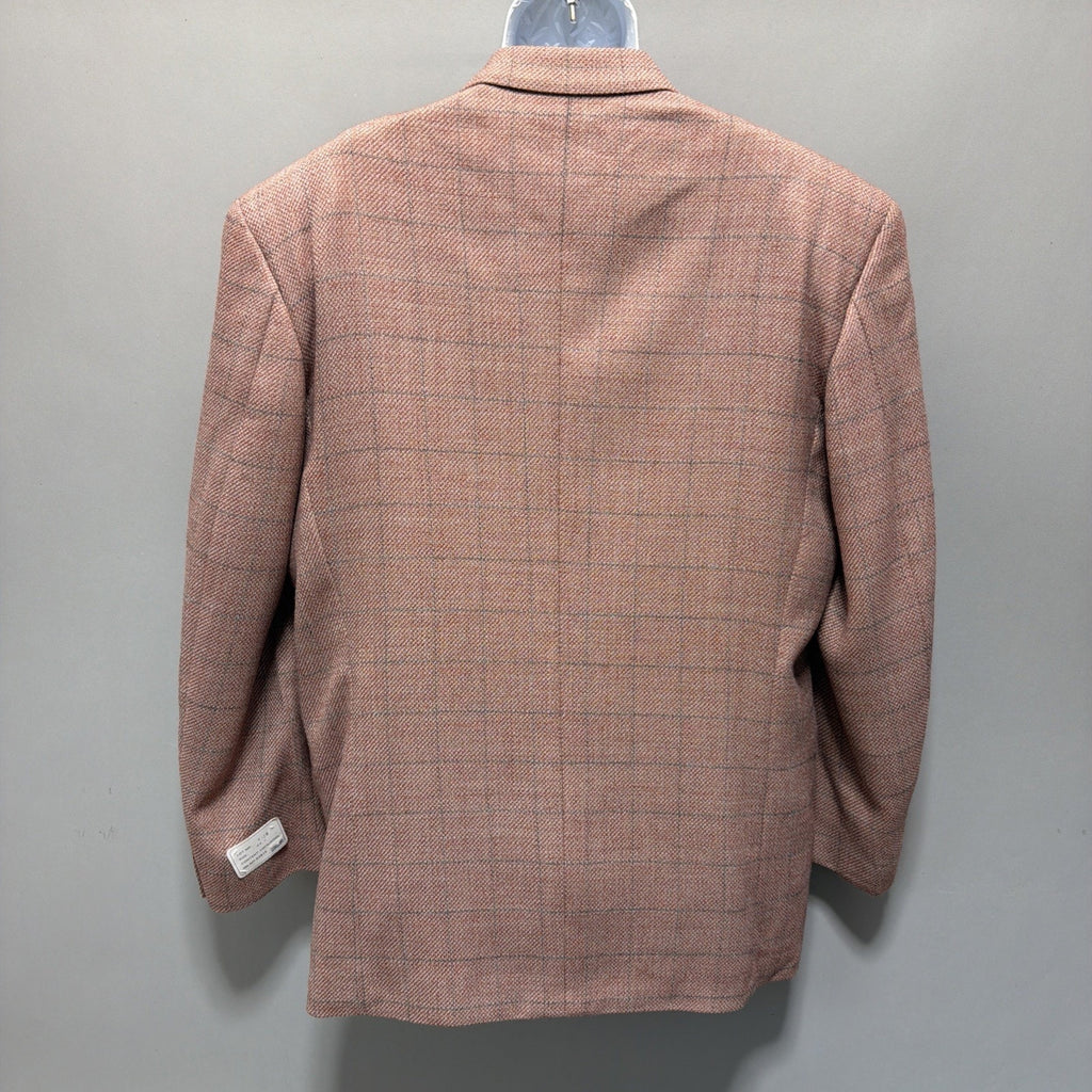 NWT Raspinni Uomo 100% Merino Wool Sport Coat Blazer Mens 44L Pink Windowpane