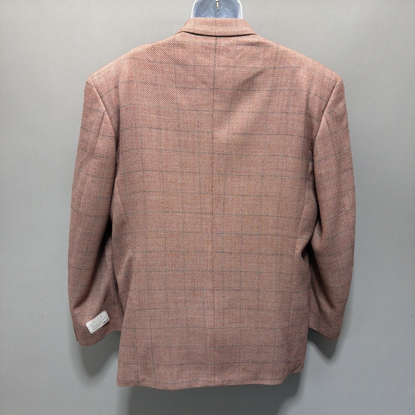 NWT Raspinni Uomo 100% Merino Wool Sport Coat Blazer Mens 44L Pink Windowpane