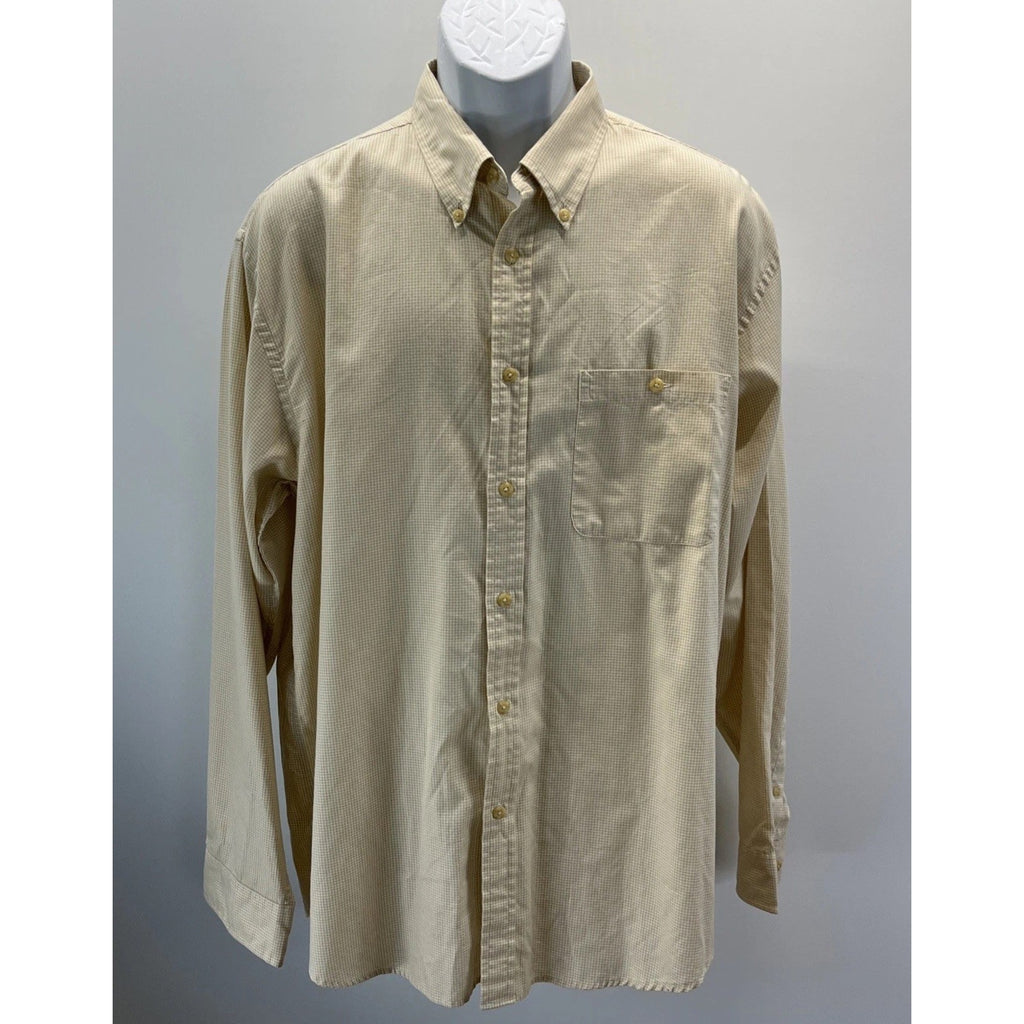 IZOD Shirt Mens L Yellow Check Long Sleeve Button Up Pockets Casual