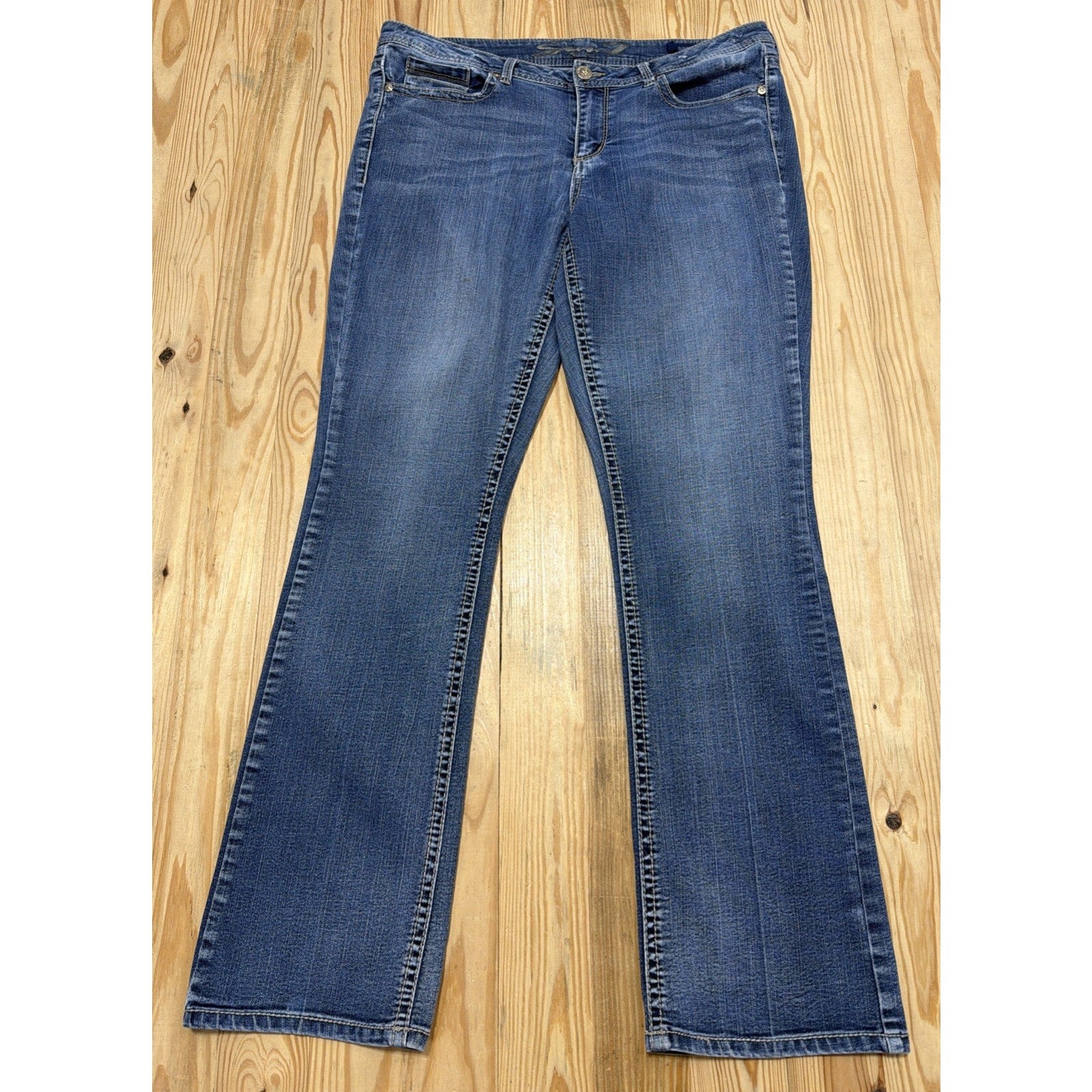 Seven 7 Blue Slim Boot Cut Thick Stitch Jeans Stretch Denim Women's 14 36x32