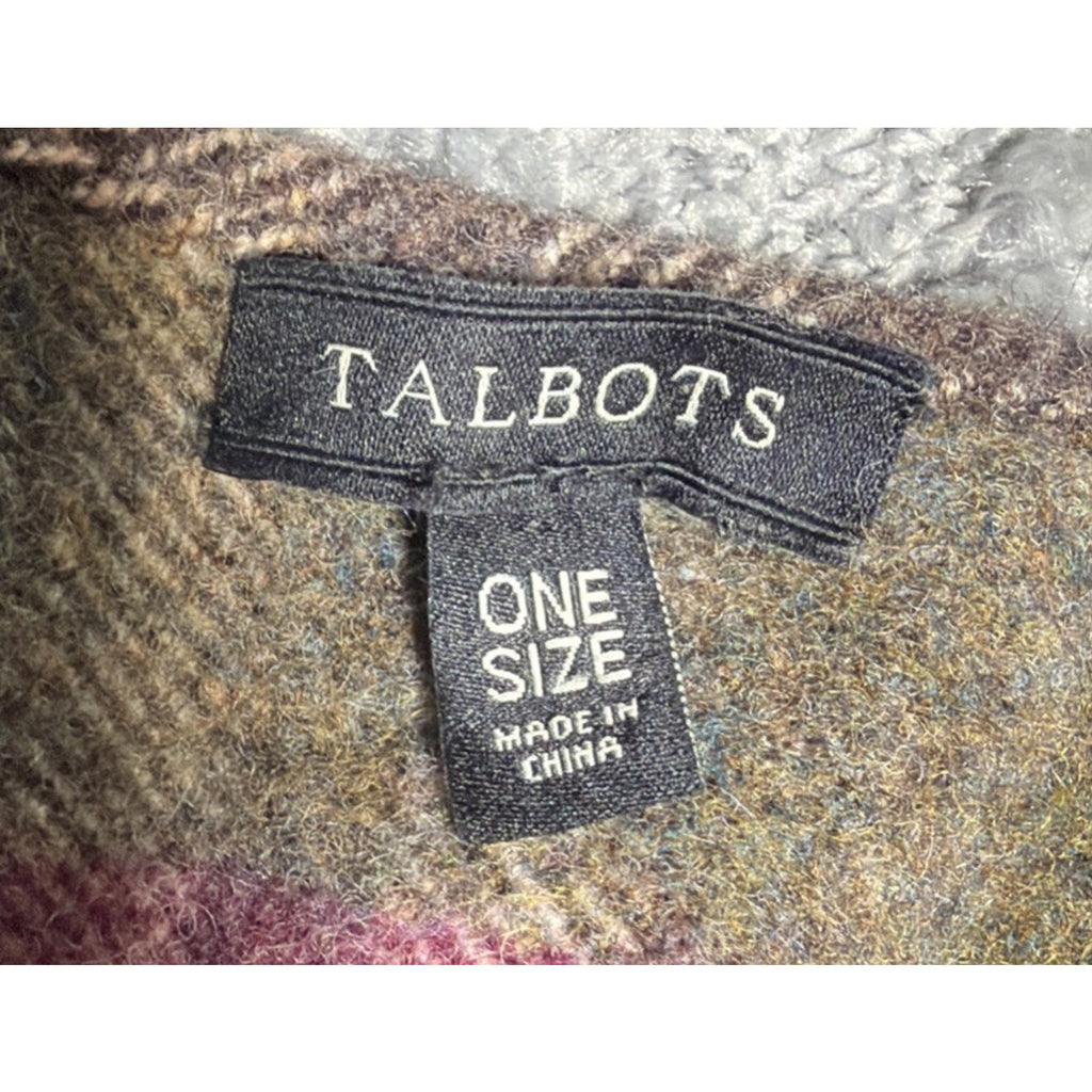 Talbots Cape Womens One Size Red Brown Plaid Wool Blend Open Front Poncho Boho