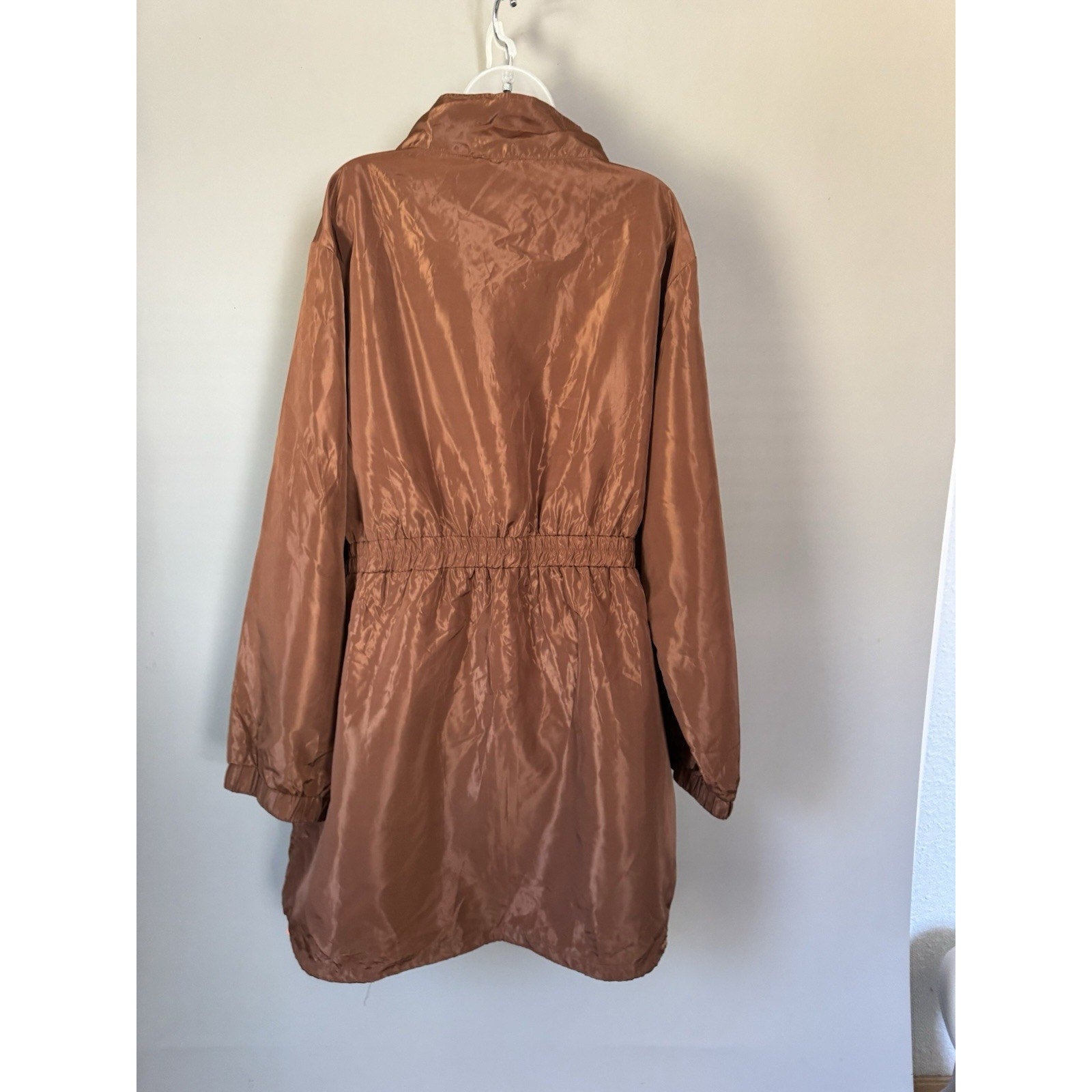 PrettyLittleThing Windbreaker Sheath Dress 3X Brown Orange Zip Long Rain Coat