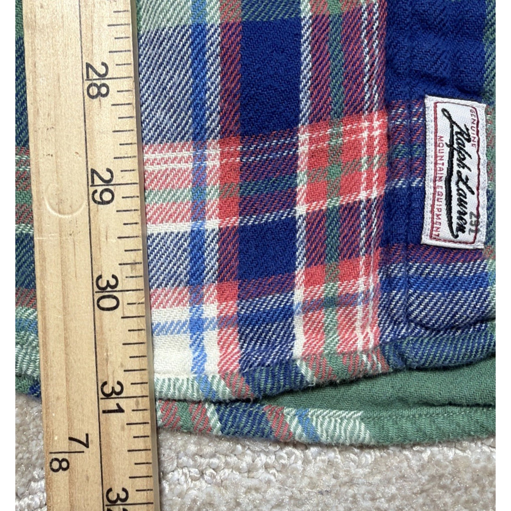 Ralph Lauren Mountain Equip 2 Layer Button Up Flannel Shirt Polo Men size M Vtg