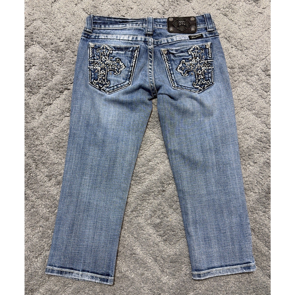 Miss Me Capri Jeans JP5345P Womens 26 Embellished Cross Pocket Distressed