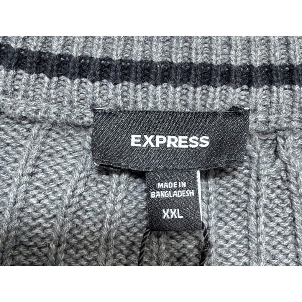 Express Sweater Mens XXL Gray Cable Knit Crewneck Pullover Long Sleeve New