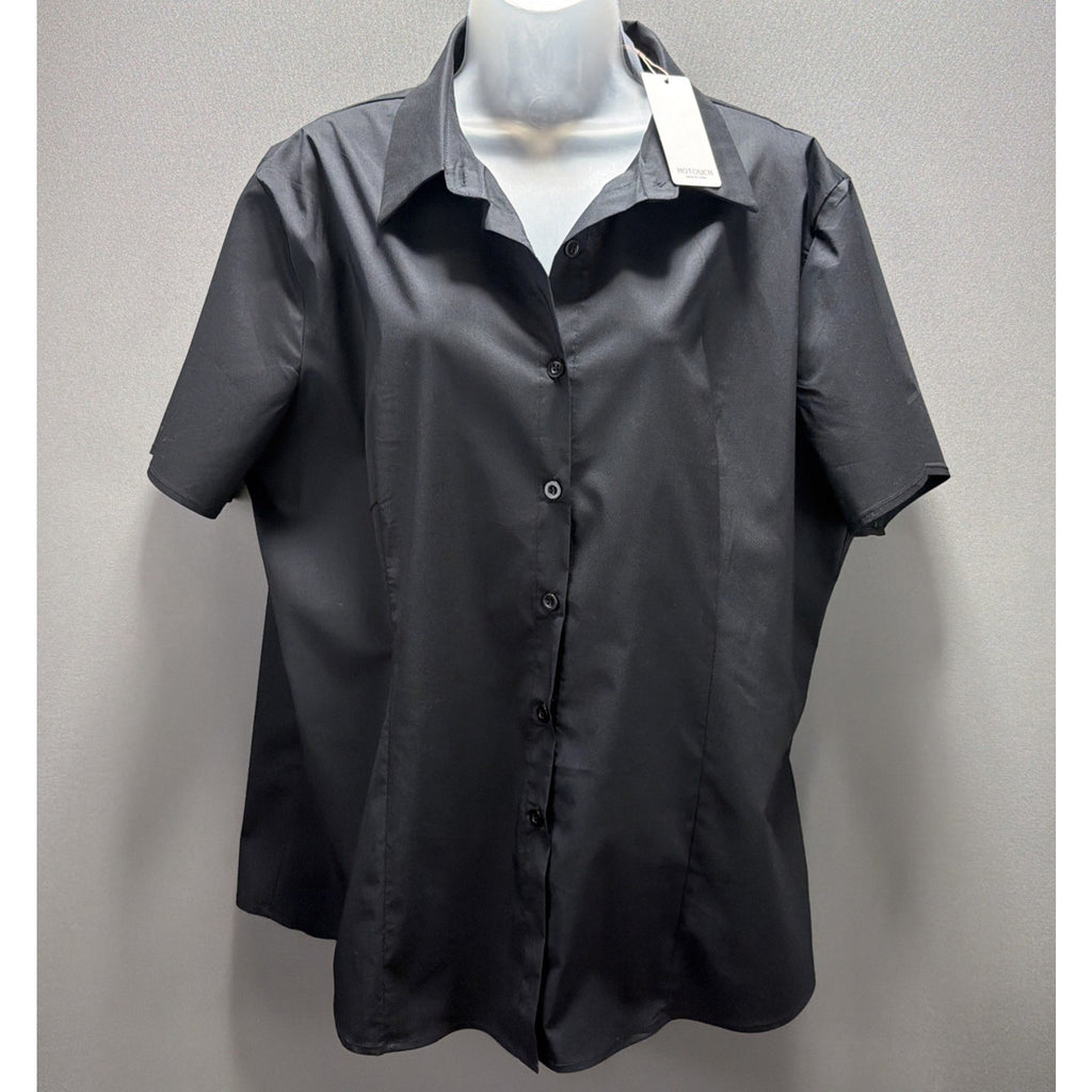 Hot Touch Womens Short Sleeve Button Up Shirt Size XXL Black Soft NWT