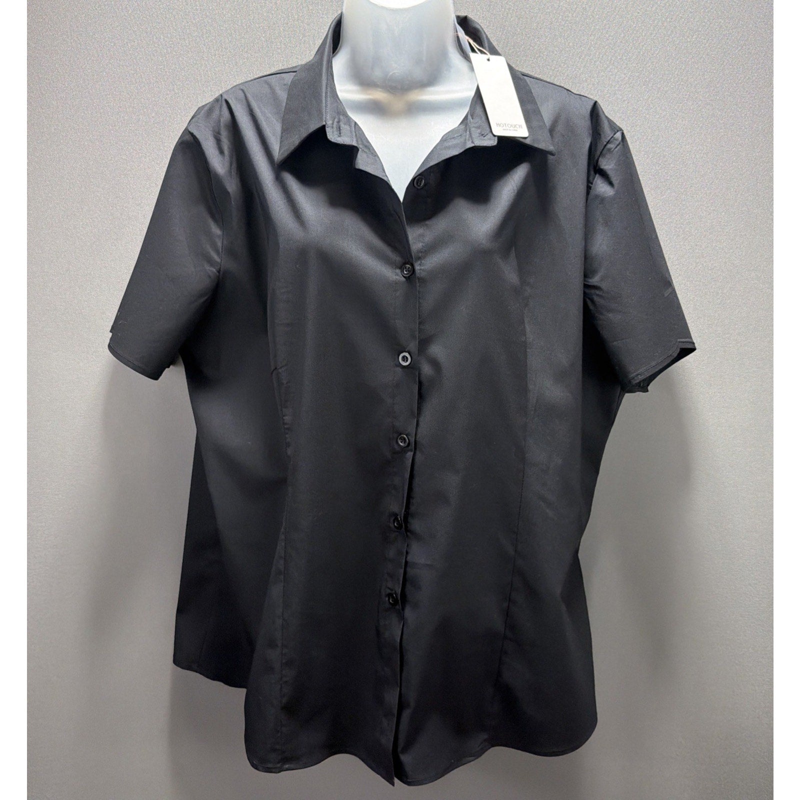 Hot Touch Womens Short Sleeve Button Up Shirt Size XXL Black Soft NWT