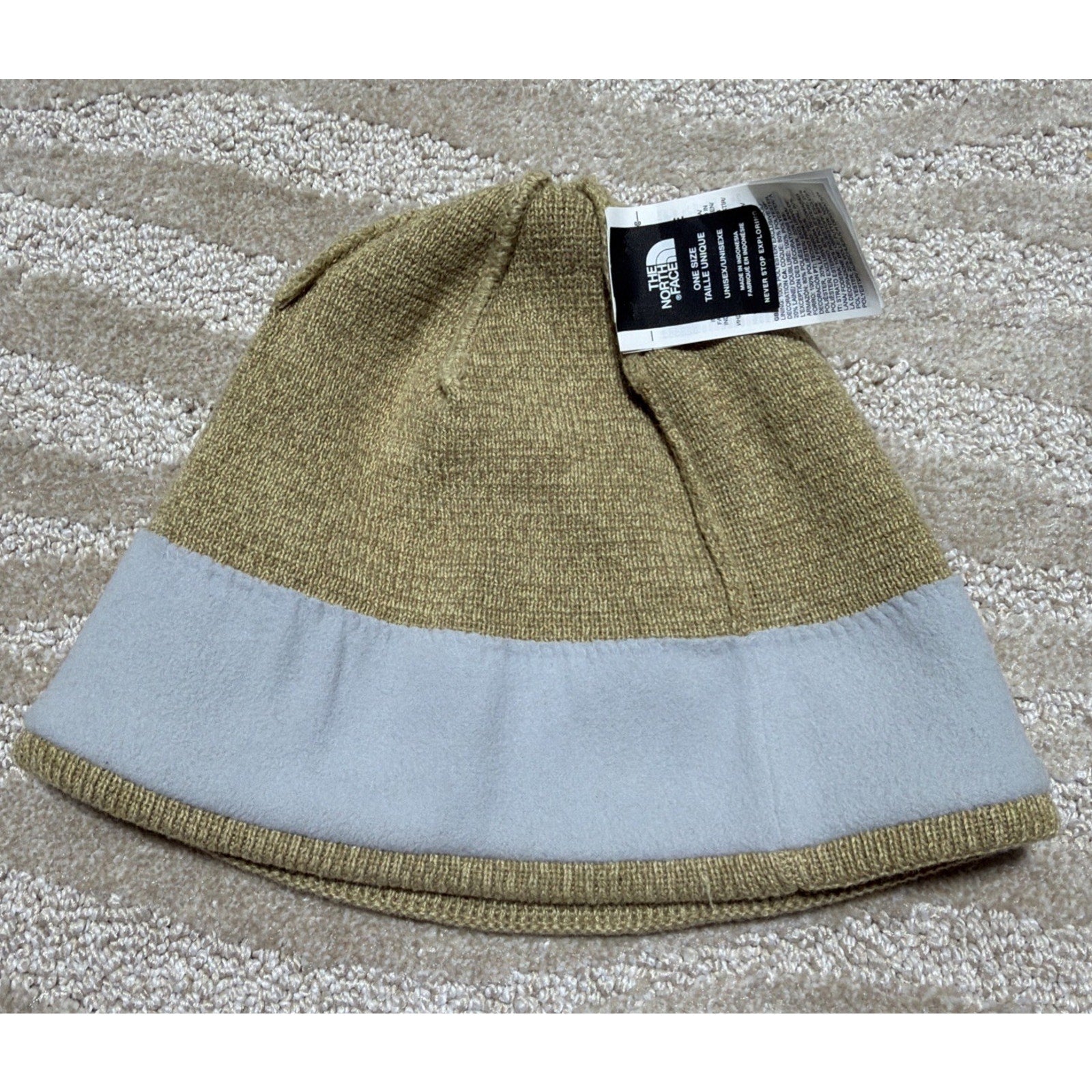The North Face Hat Beanie Fitted Uni Sex One Size Biege Wool Blend Knit Outdoor