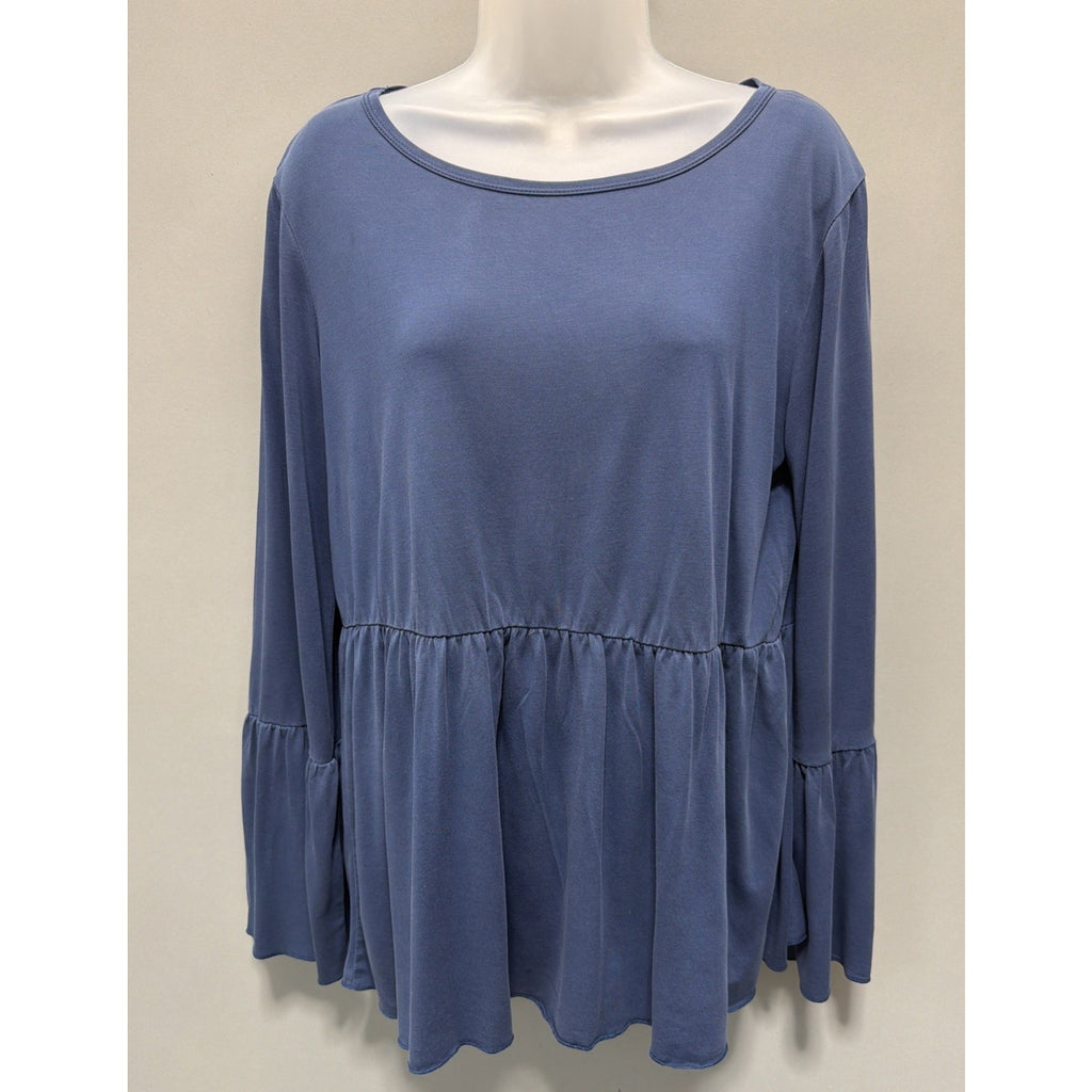 Piko 1988 Shirt Womens Large Blue Tunic Long Bell Sleeve Soft Lagenlook Top