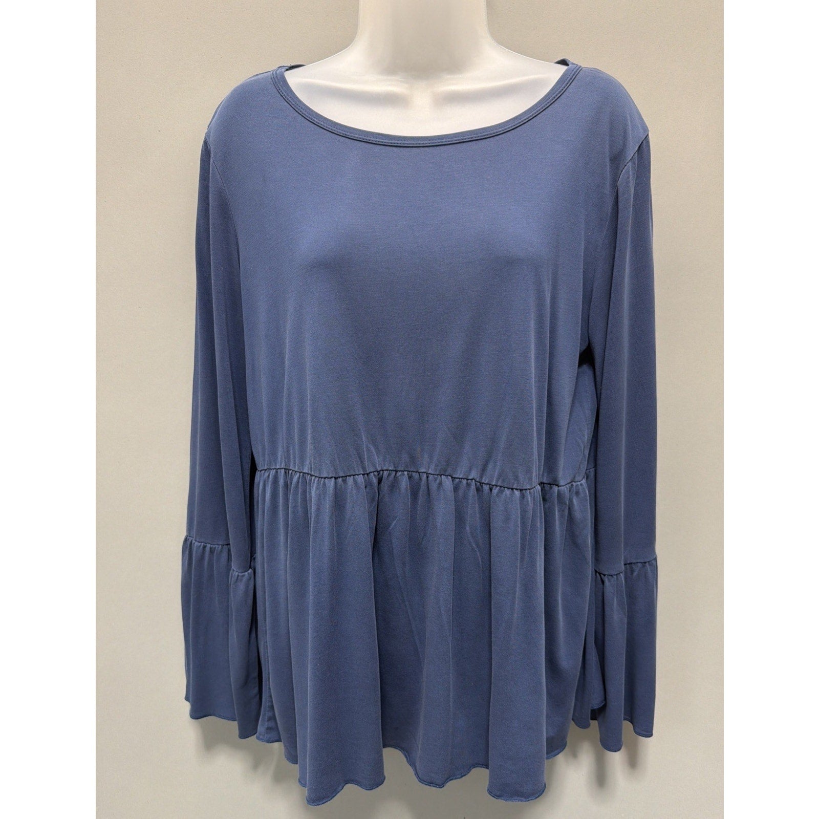 Piko 1988 Shirt Womens Large Blue Tunic Long Bell Sleeve Soft Lagenlook Top
