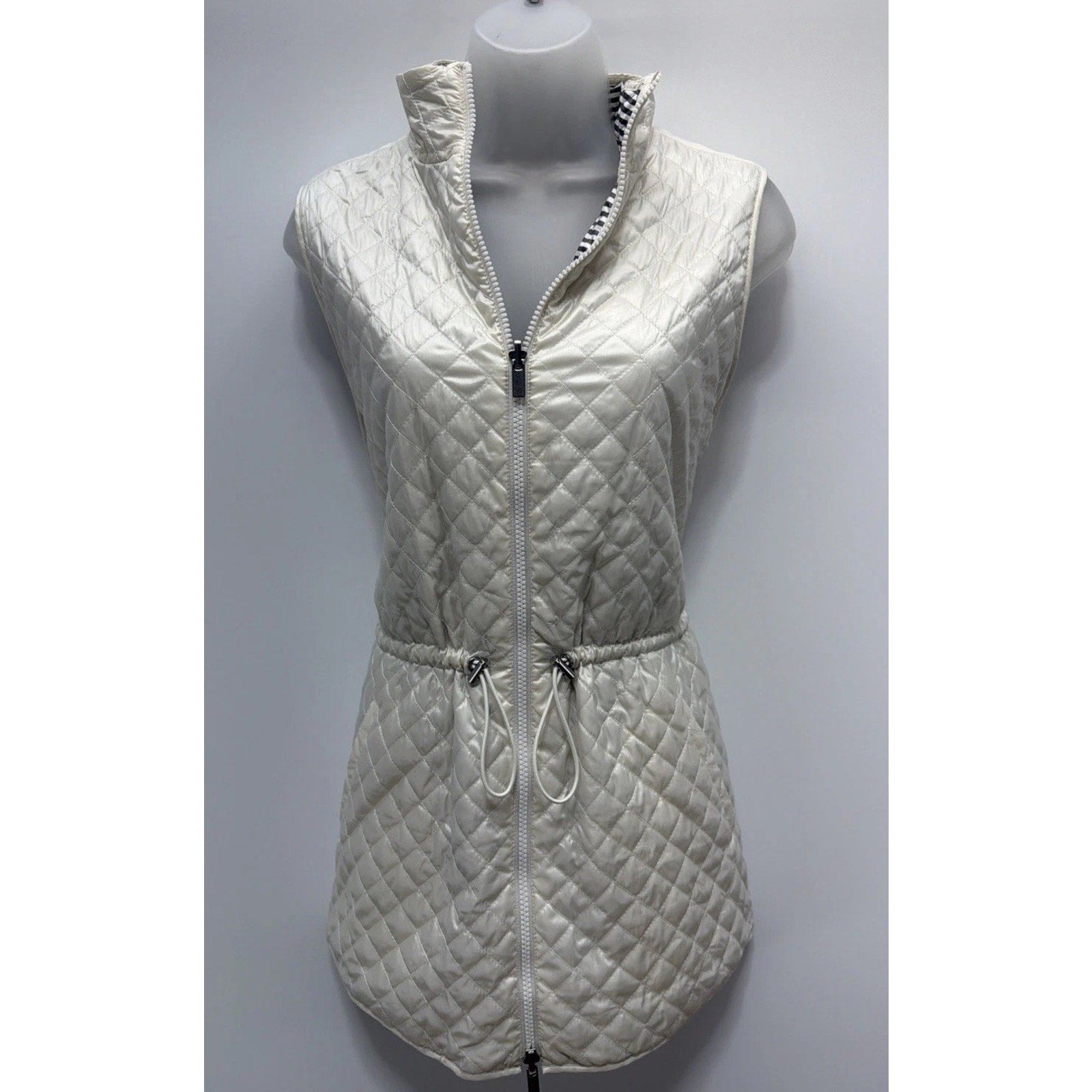 Chicos Zenergy 1 Reversible Quilted Puffer Vest Womens Size Medium White Stripe