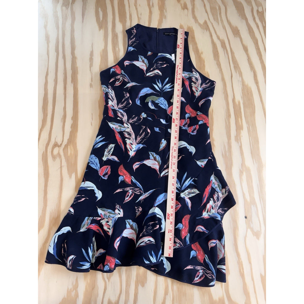 Banana Republic Floral Dress Womens 12 Navy Sleeveless Ruffle Hem Fit Flare New