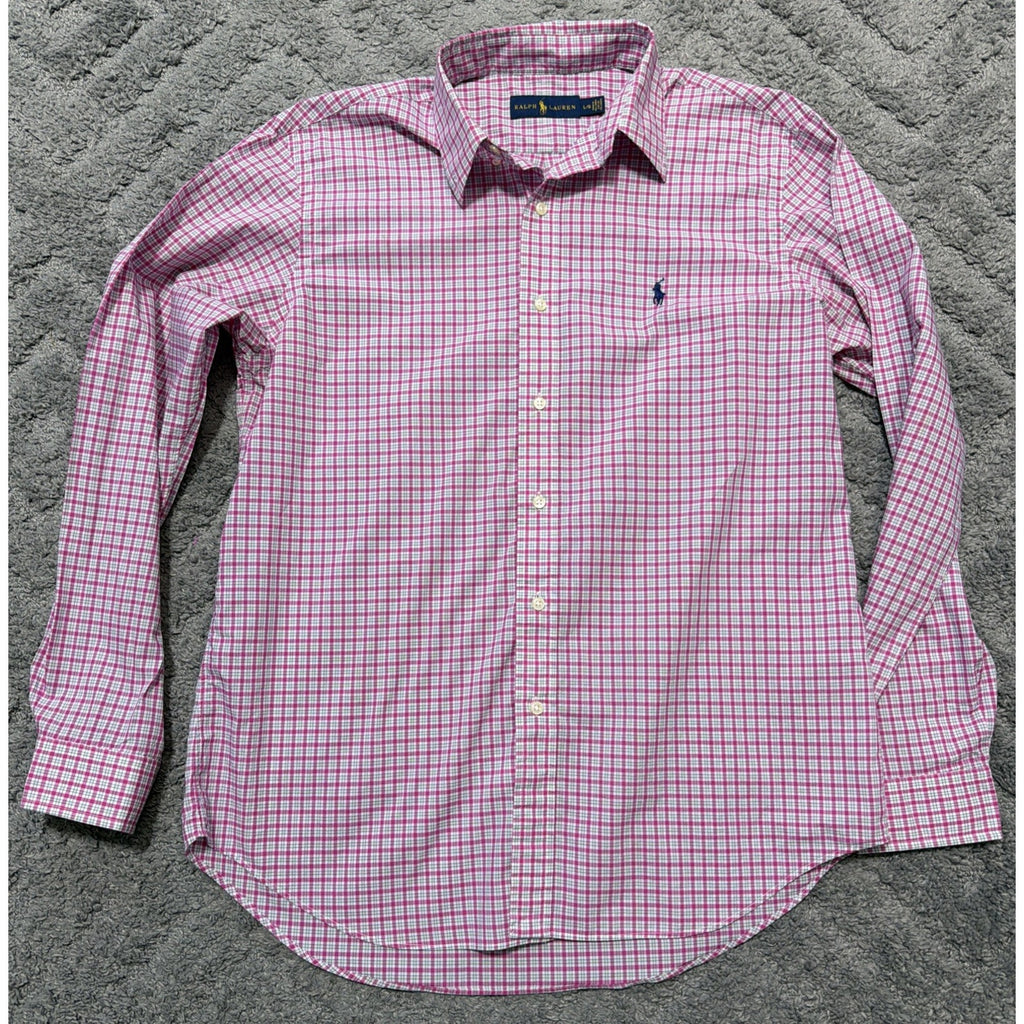 RALPH LAUREN Men's Pink Gingham Button-Up Long-Sleeve Shirt SZ Large Preppy