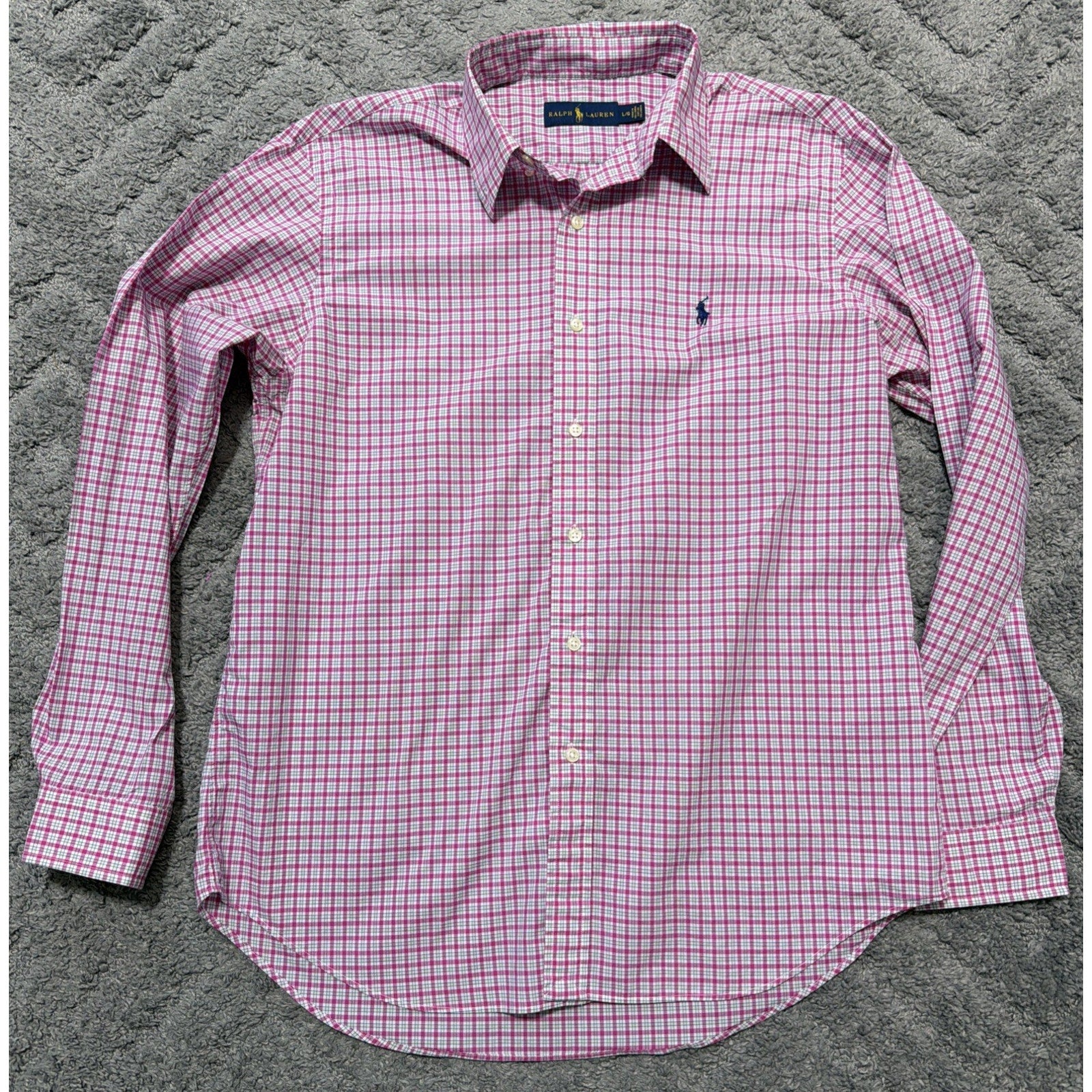 RALPH LAUREN Men's Pink Gingham Button-Up Long-Sleeve Shirt SZ Large Preppy