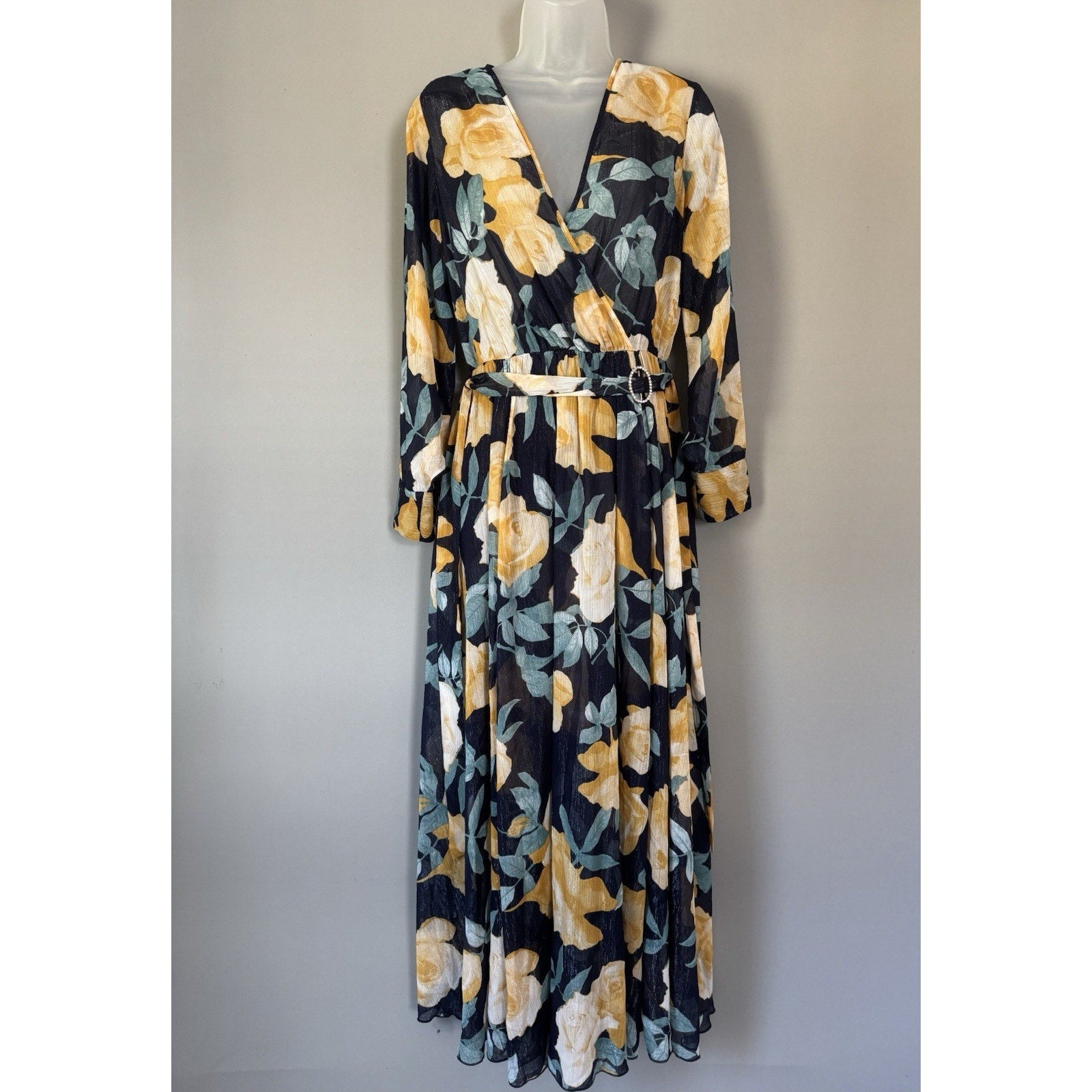 Alexa B Nites Floral Maxi Dress Women’s 4 Sheer Chiffon Wrap Long Sleeve Boho