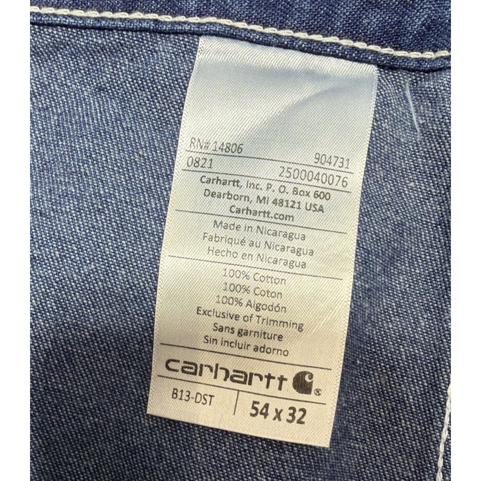 Carhartt Loose Original Fit Work Dungaree B13 DST 54x32 NEW WITH TAGS Straight