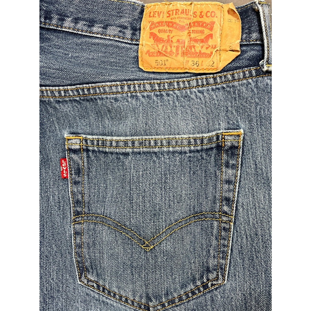 Levi's 501's Light Washed Naturally Distressed Men's Button Fly Jeans W36 L32