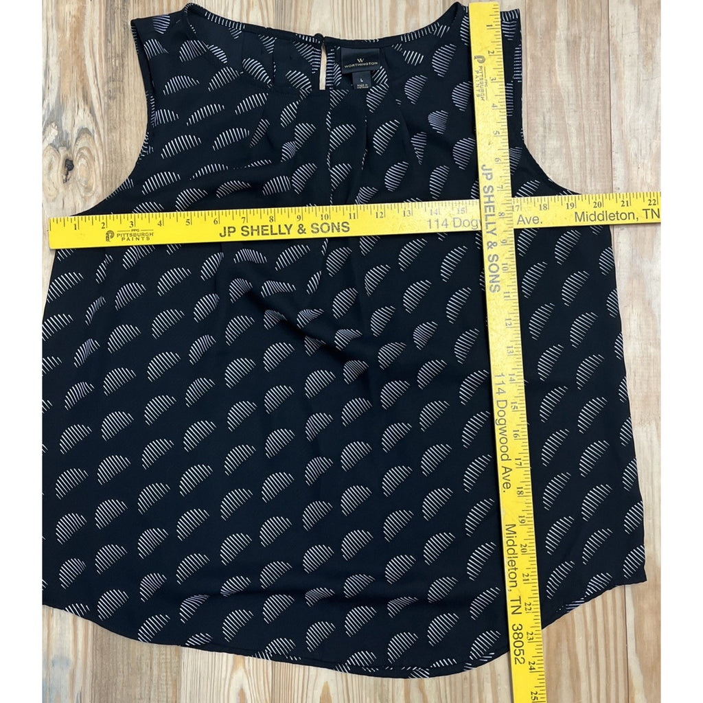 Worthington Pleated Boat Neck Tank Size L Black White Geo