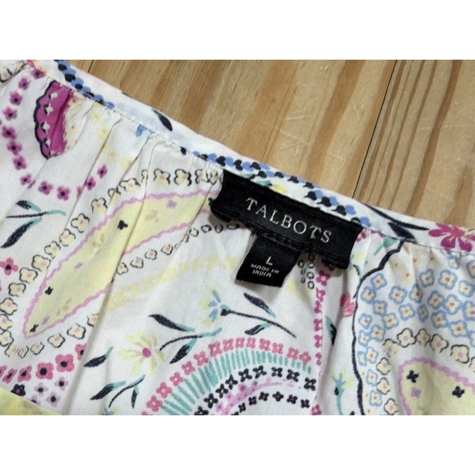 TALBOTS Fuchsia Countryside Paisley Popover Cotton Top Size Large