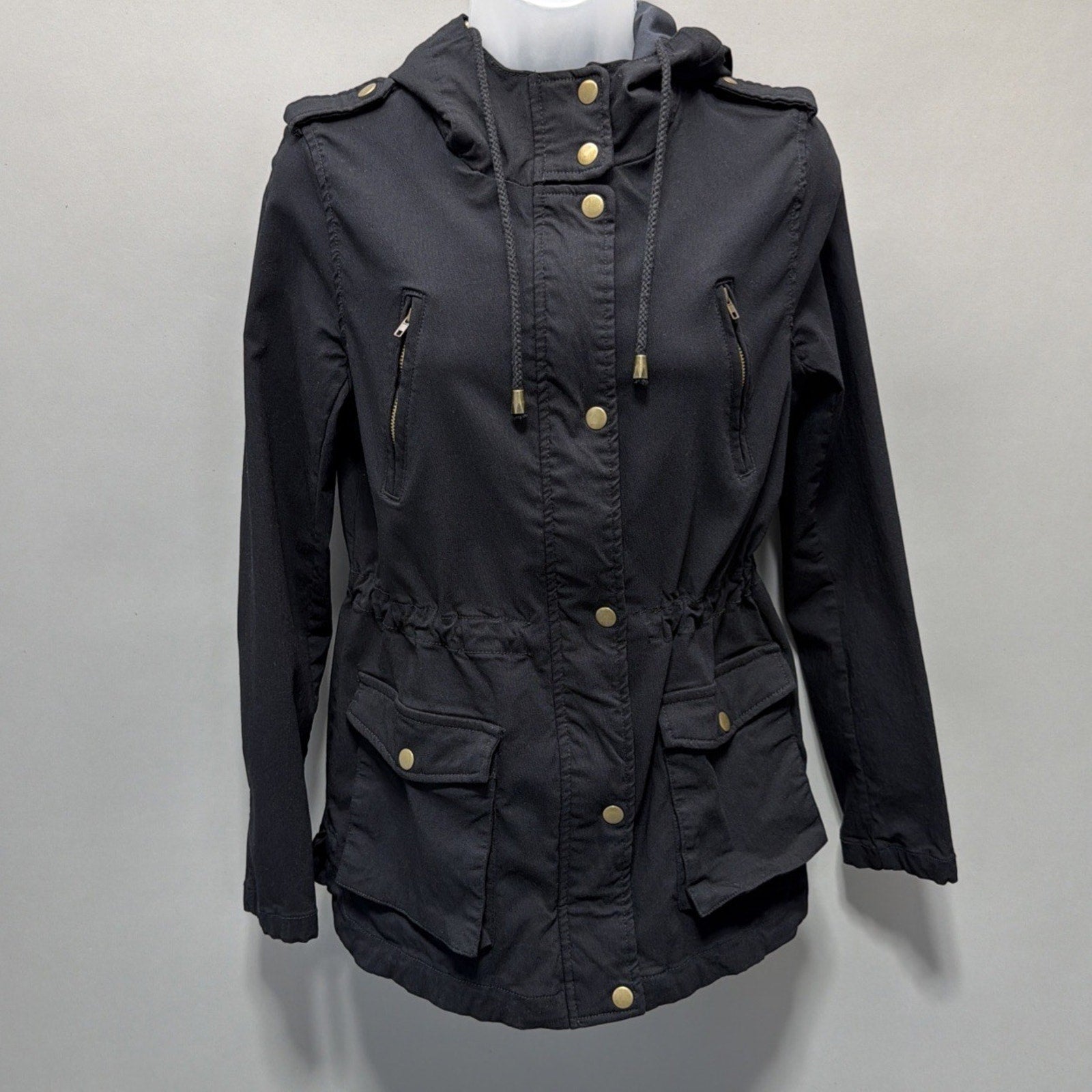 Eden Society Holly Contrast Hood Cargo Utility Jacket Black Size Medium