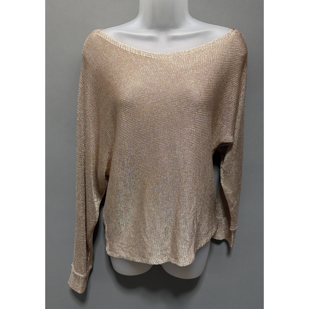 GUESS Women's Long Sleeve Catrina Off Shoulder Lurex Cord Sweater L Metallic New