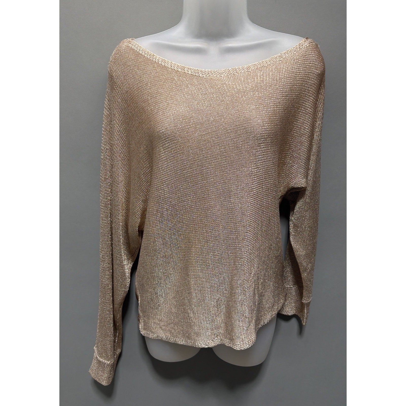 GUESS Women's Long Sleeve Catrina Off Shoulder Lurex Cord Sweater L Metallic New