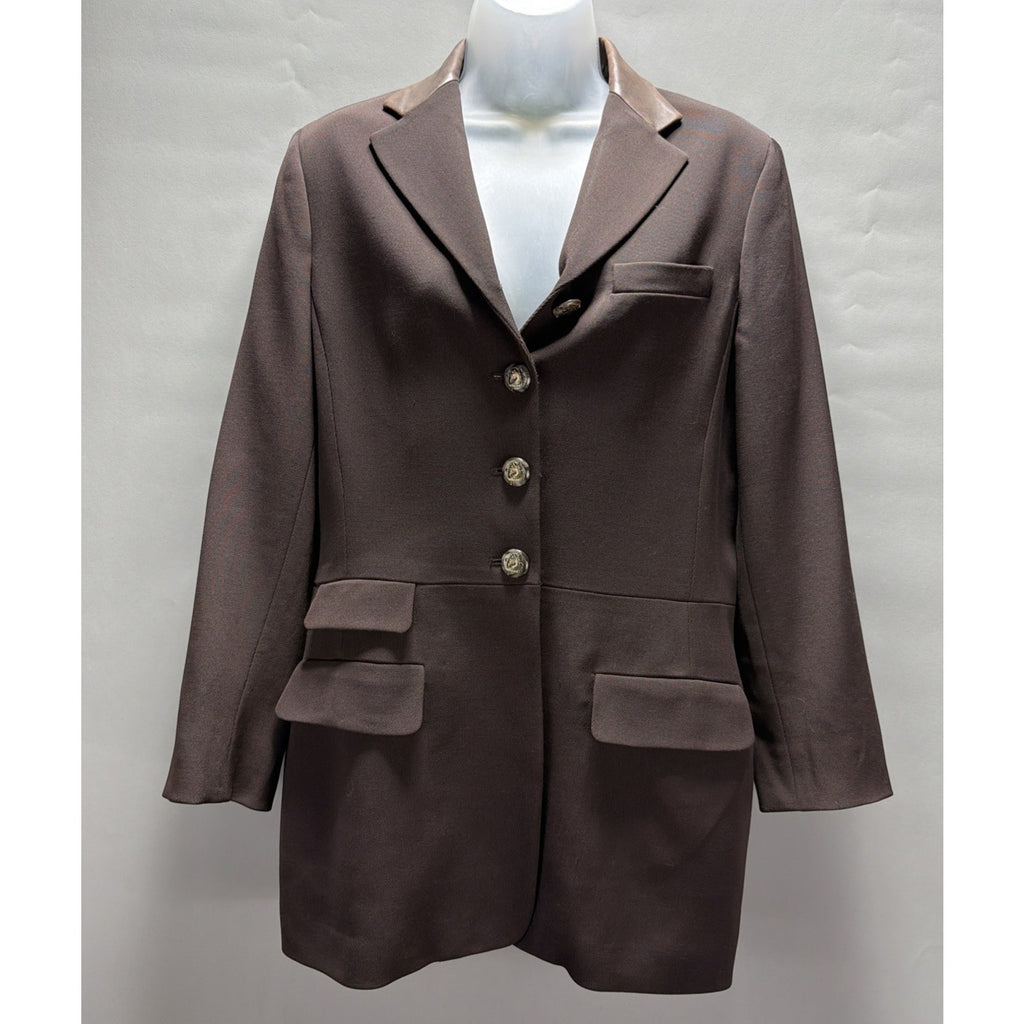 Ralph Lauren Brown Wool Blazer Jacket Women’s 8 Leather Collar Equestrian Mint
