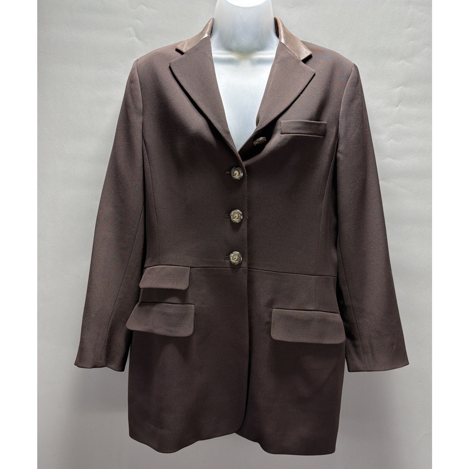 Ralph Lauren Brown Wool Blazer Jacket Women’s 8 Leather Collar Equestrian Mint