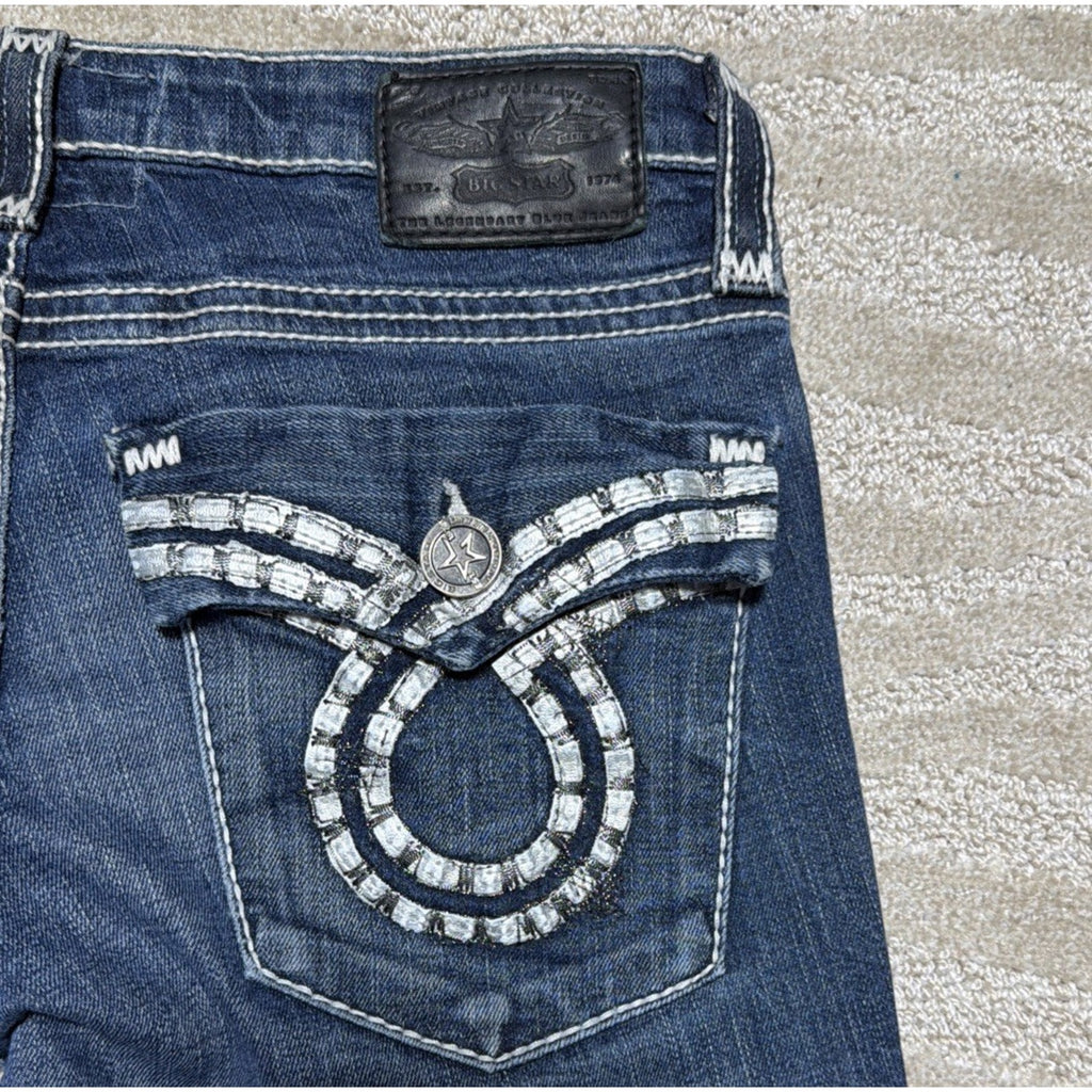 Big Star Womens Vtg Liv Slim Boot Jeans Heavy Stitch Flap Pock Y2K Western 29x36