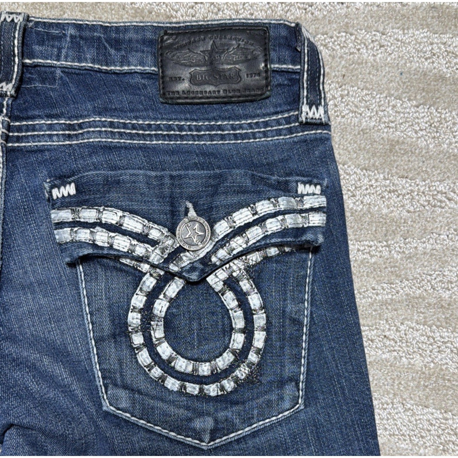 Big Star Womens Vtg Liv Slim Boot Jeans Heavy Stitch Flap Pock Y2K Western 29x36