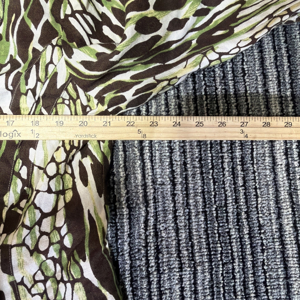 BOB MACKIE Animal Print 100% Linen Jacket Lined Button Tab Pockets Sz 16