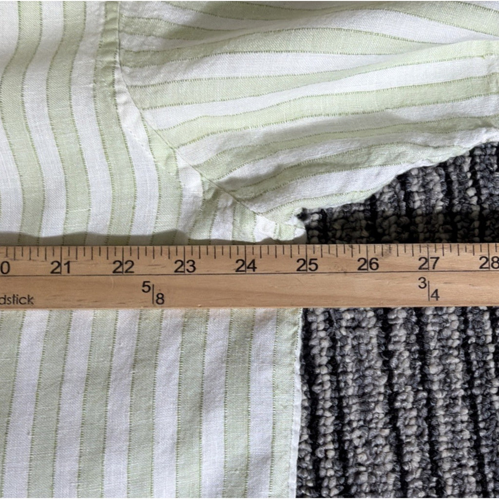 Banana Republic Mens L Green 100% Linen Short Sleeve Striped Button Down Shirt