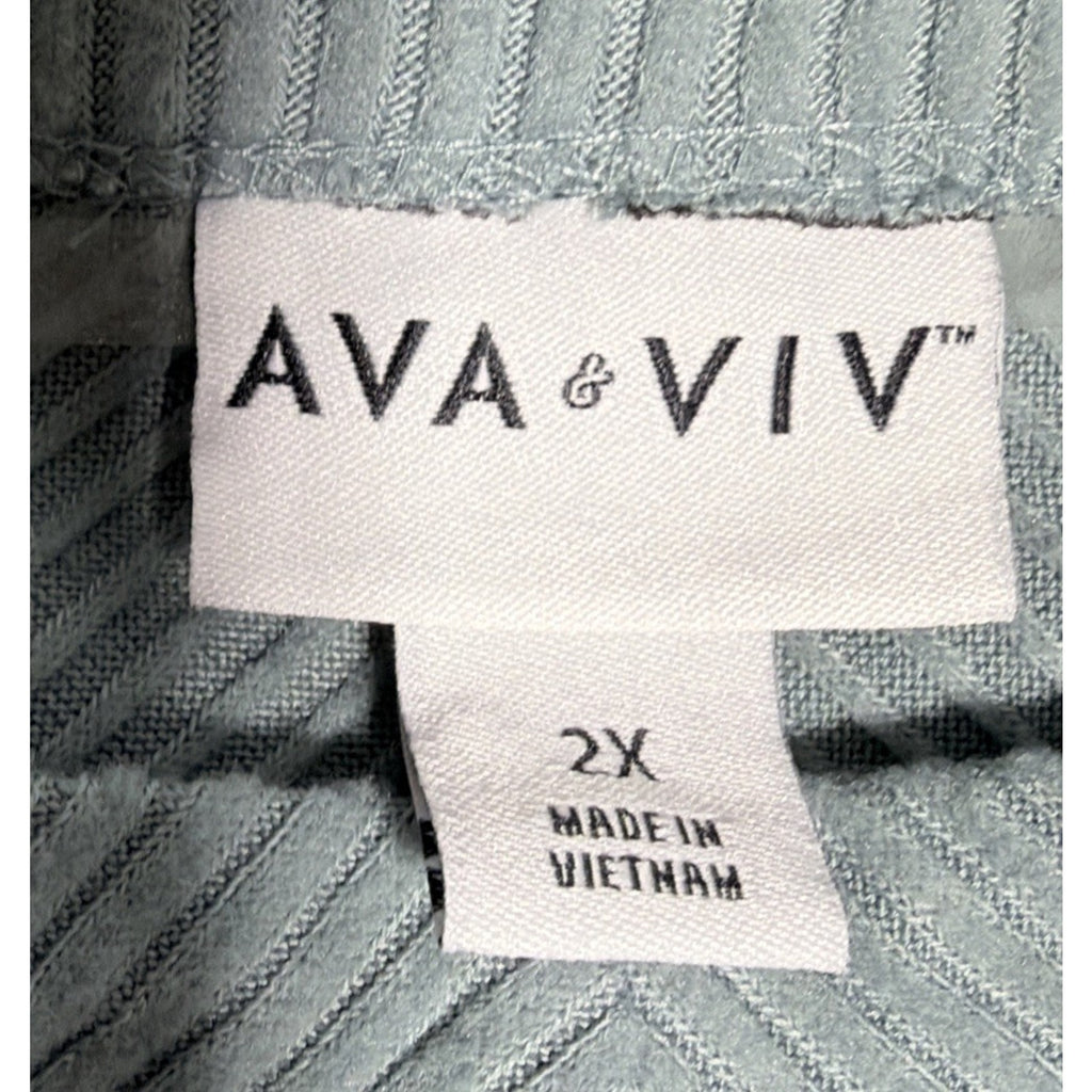 Womens 2X Plus Ava & Viv Oversized Ribbed Knit Light Green Shirt - Size 2X