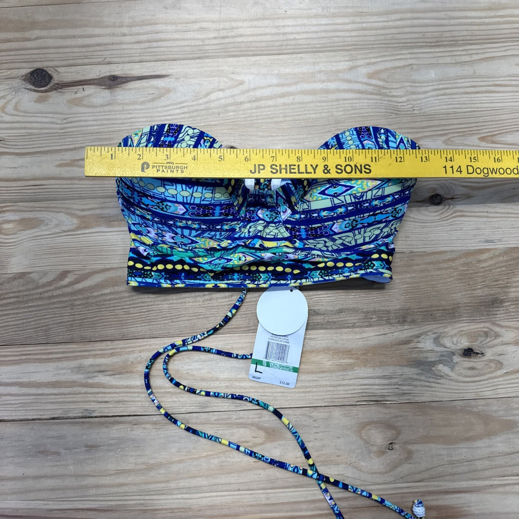 Jessica Simpson Bikini Top Blue Green Geometric Print Women’s Size Large