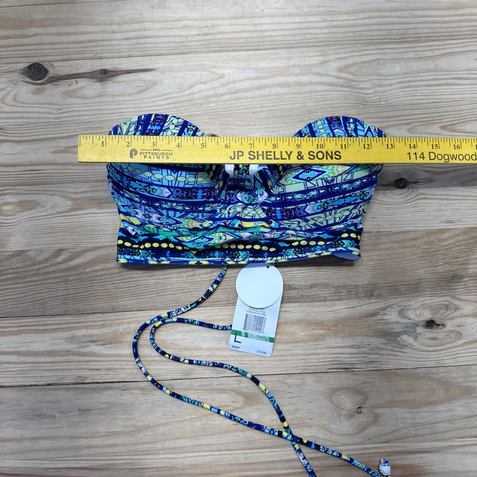 Jessica Simpson Bikini Top Blue Green Geometric Print Women’s Size Large