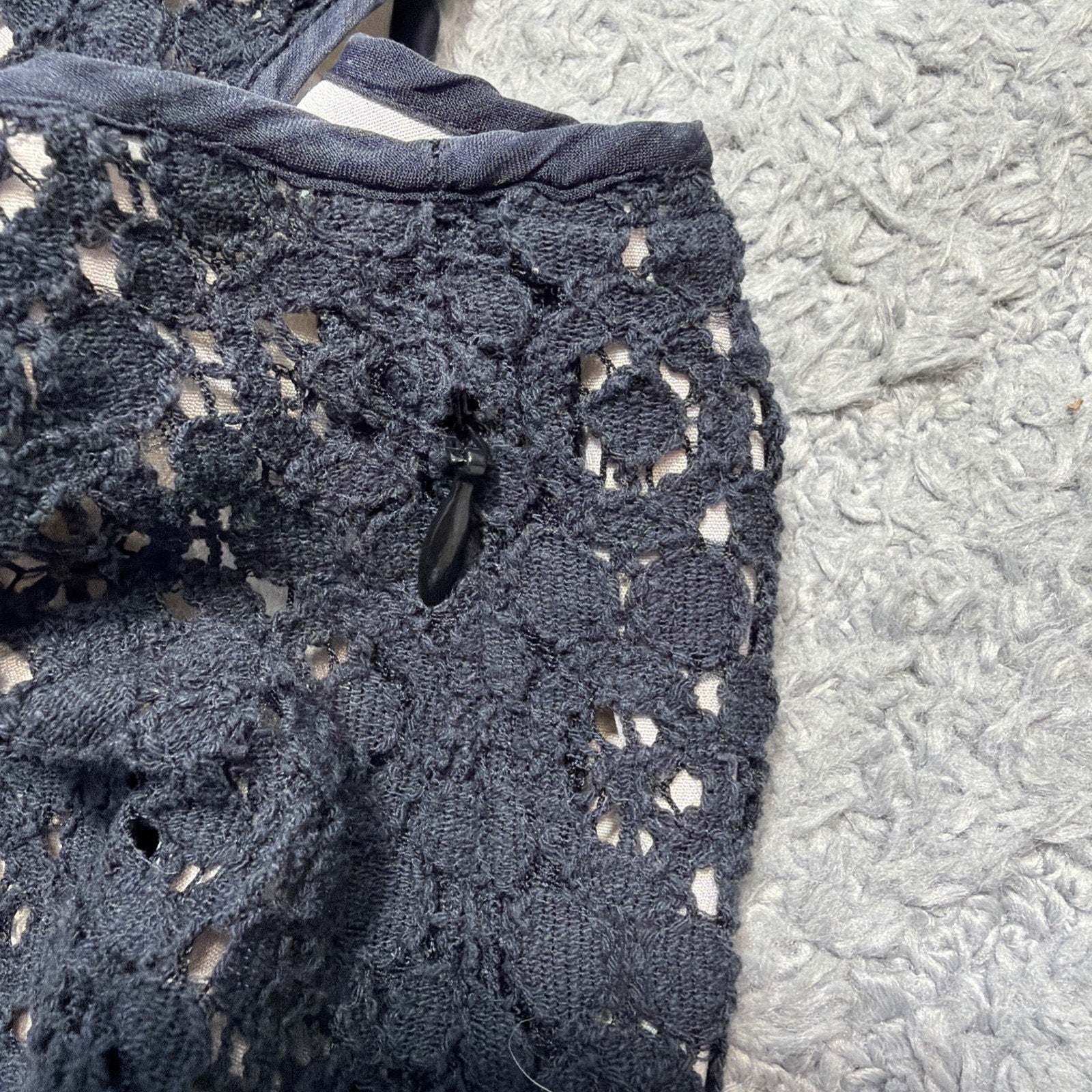 J Crew Womens 4 Black Crochet Lace Sleeveless Tank Top Lined Boho Overlay