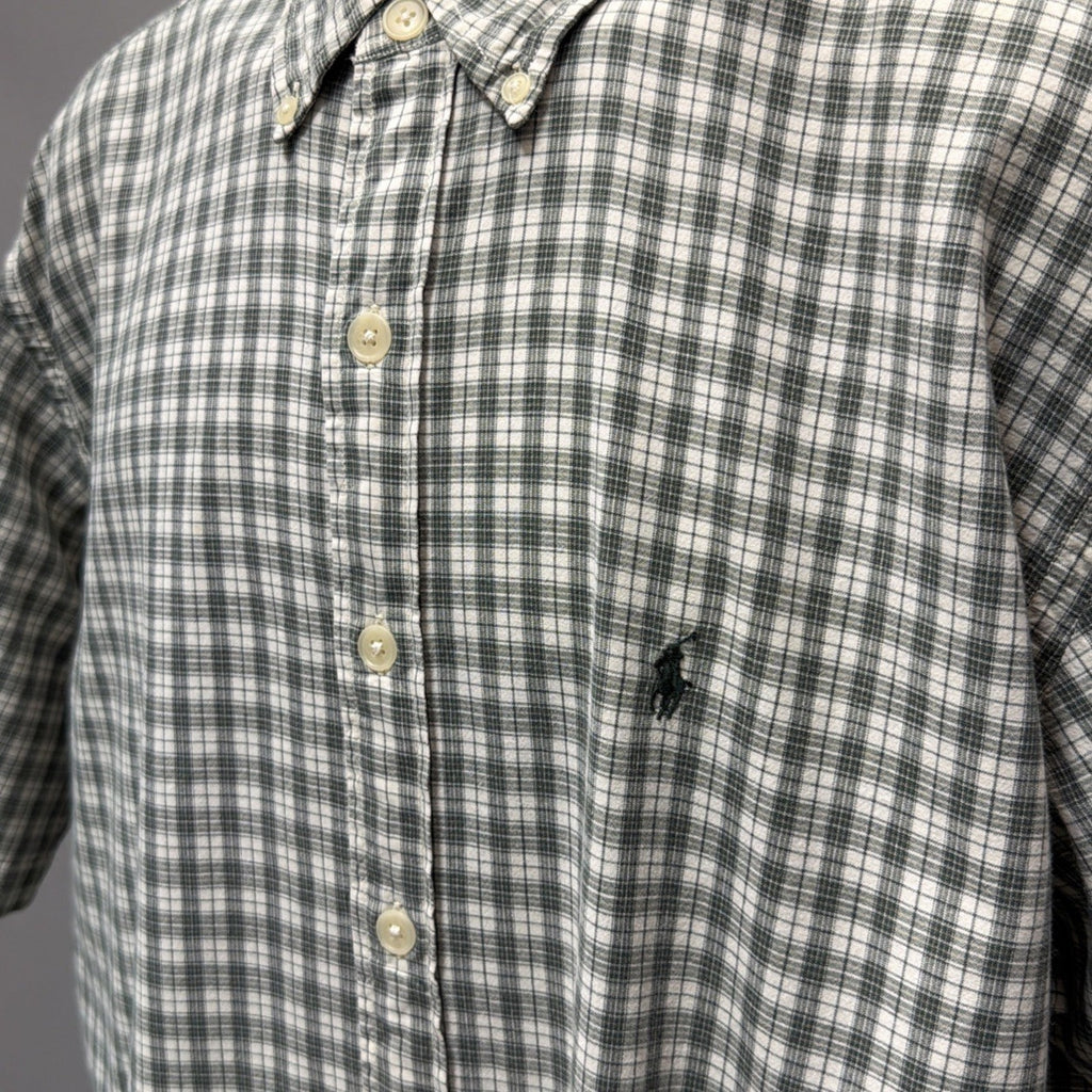 Ralph Lauren Sport Shirt Mens Large Green Plaid Button Down Short Sleeve Vintage