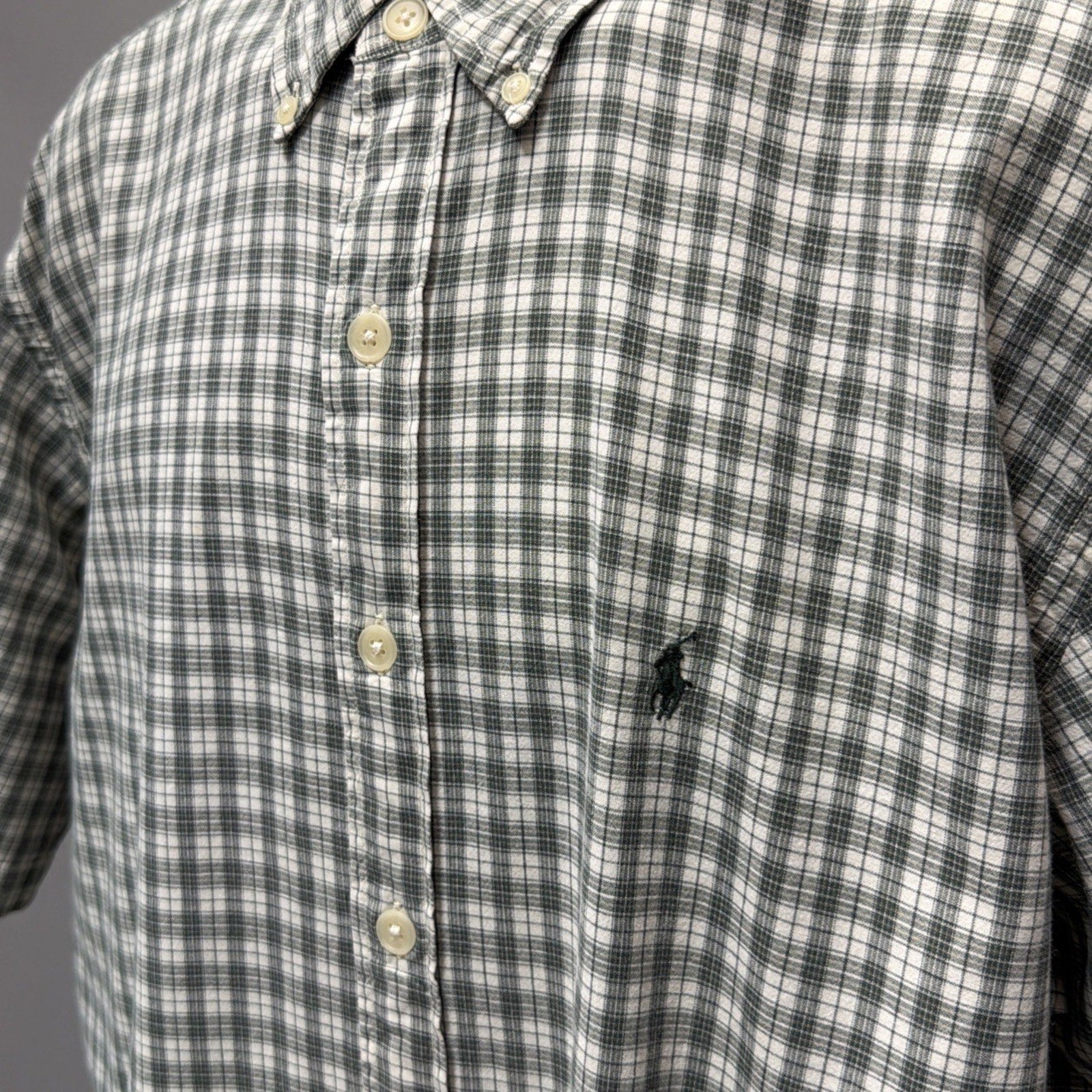 Ralph Lauren Sport Shirt Mens Large Green Plaid Button Down Short Sleeve Vintage