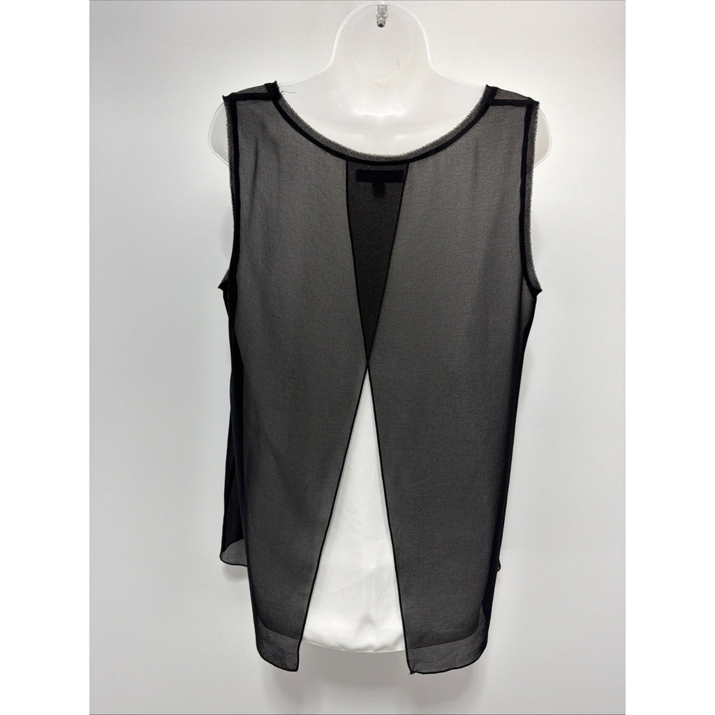 Banana Republic Sleeveless Top Sz L Black White Layered Split Back Blouse