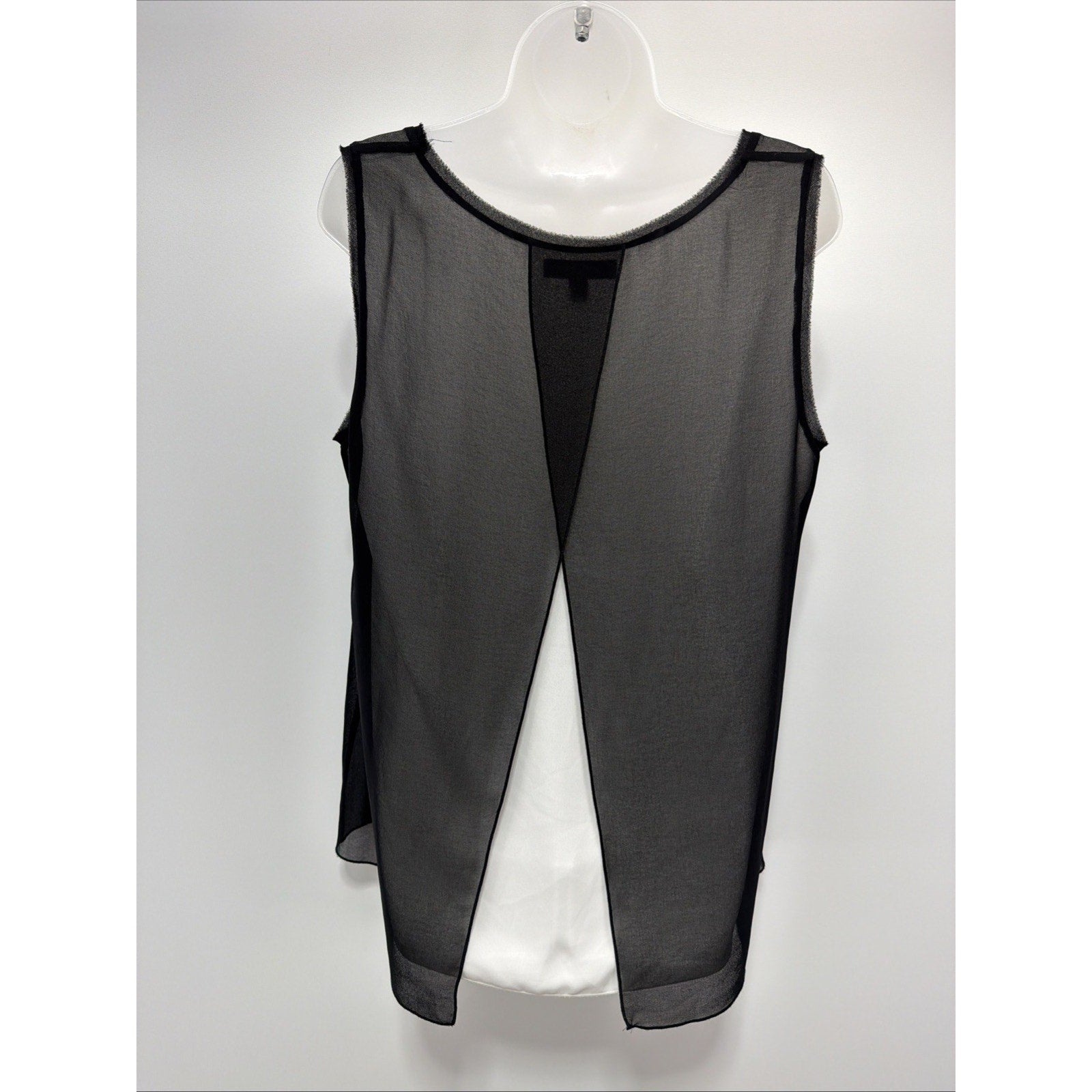 Banana Republic Sleeveless Top Sz L Black White Layered Split Back Blouse