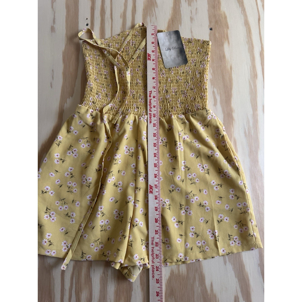 NWT Lily Rose Yellow Floral Smocked Halter Romper Juniors' Size Small Summer