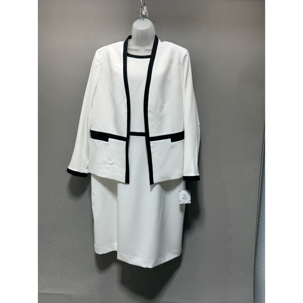 Kasper Women’s Size 18 White Black Trim 2 Pc Skirt Suit Career Office Formal New