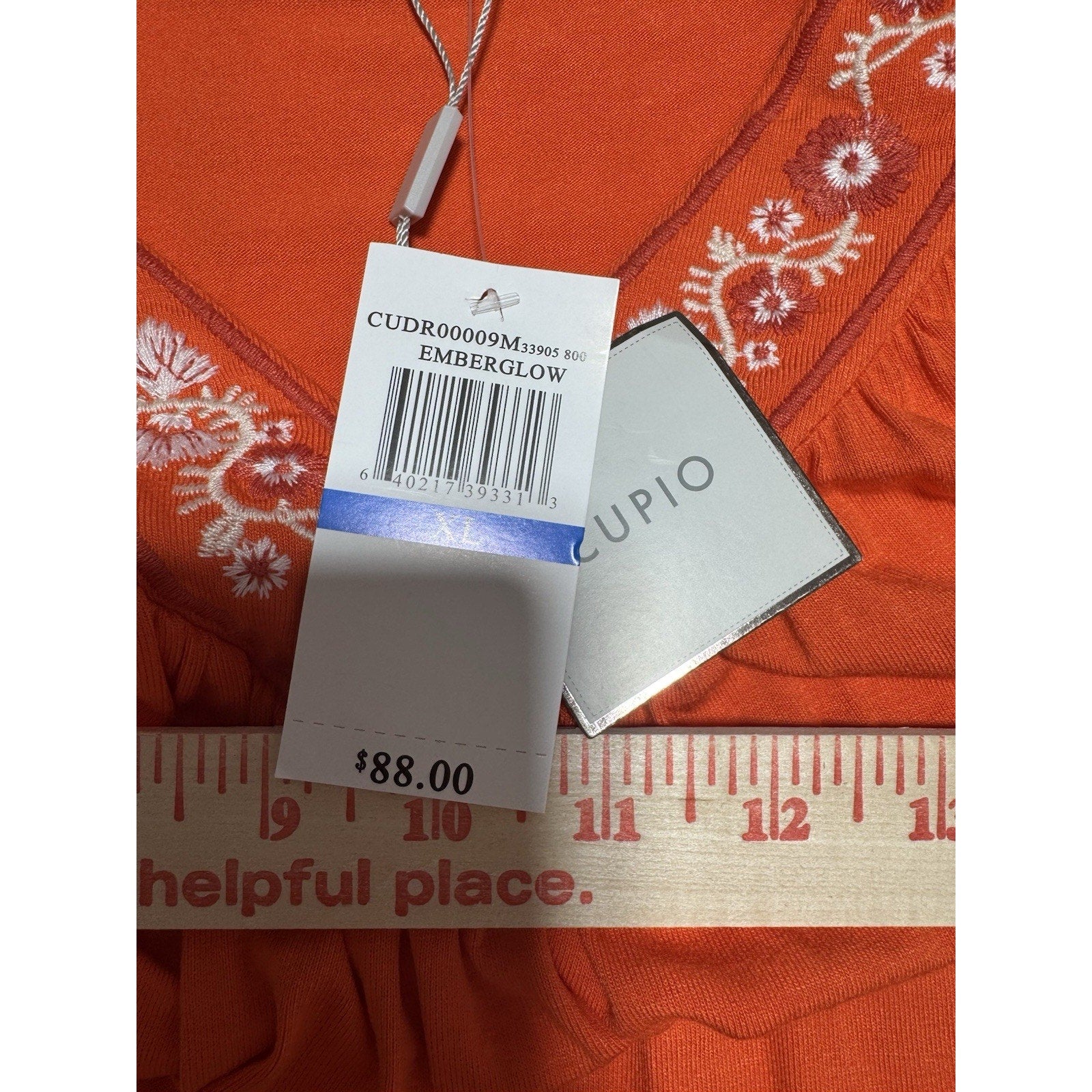 NWT Cupio Women’s XL Embroidered Orange Hi Low Midi Dress Flutter Sleeve Boho