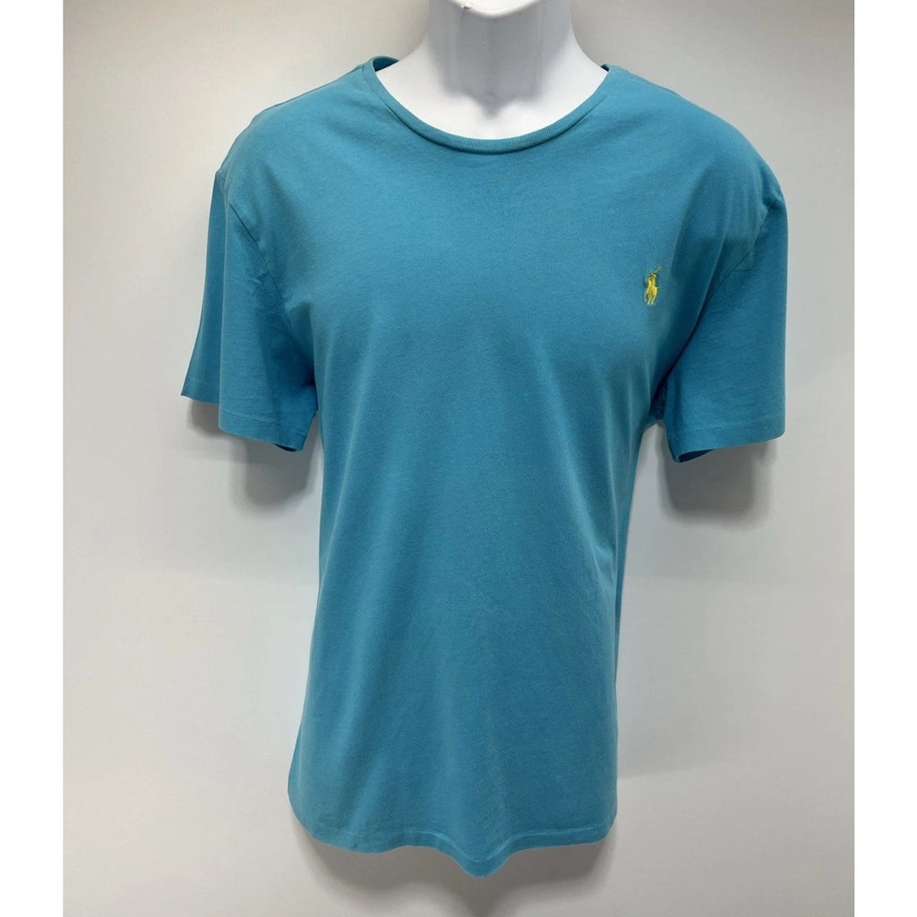 Polo Ralph Lauren Blue Classic Crewneck Tee T-Shirt Yellow Pony Size Large