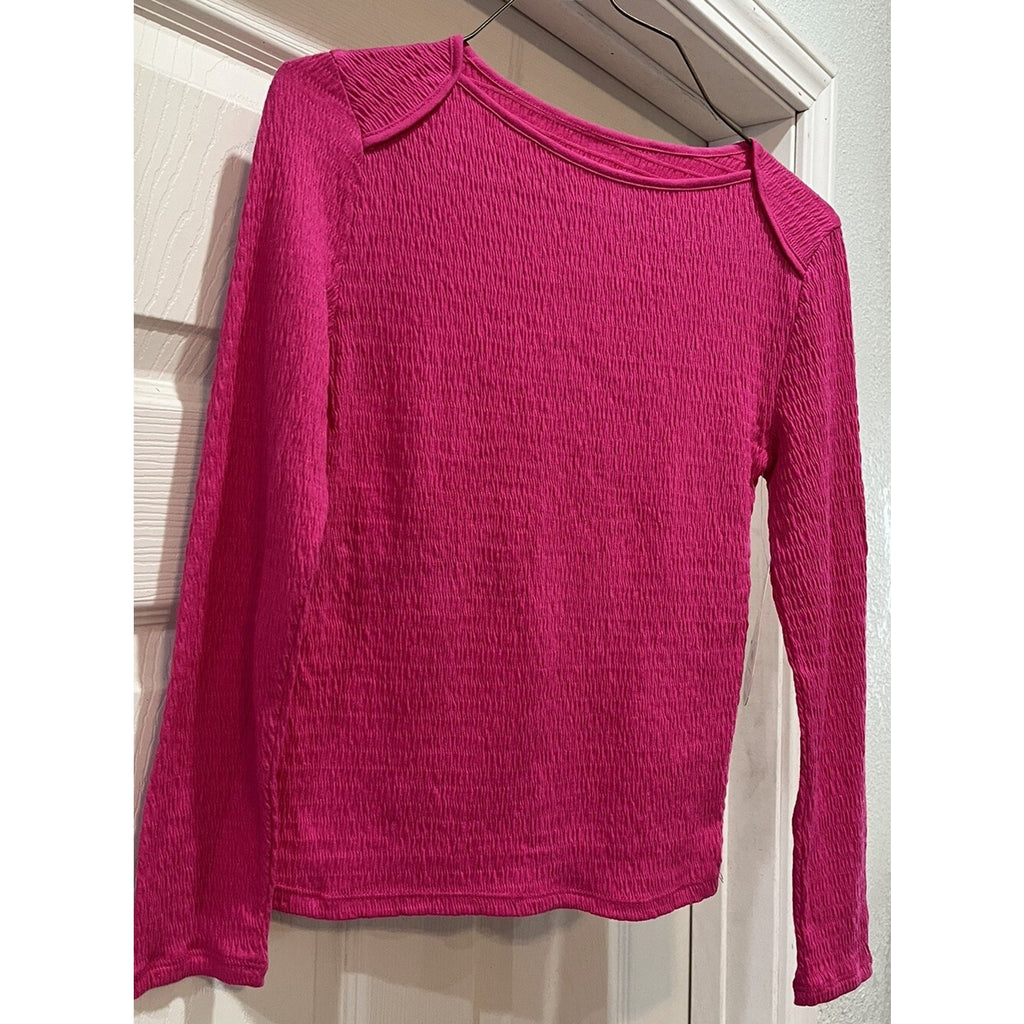 Wonder Nation Girl's Hot Pink Medium 7-8 Long Sleeve Texture Tee