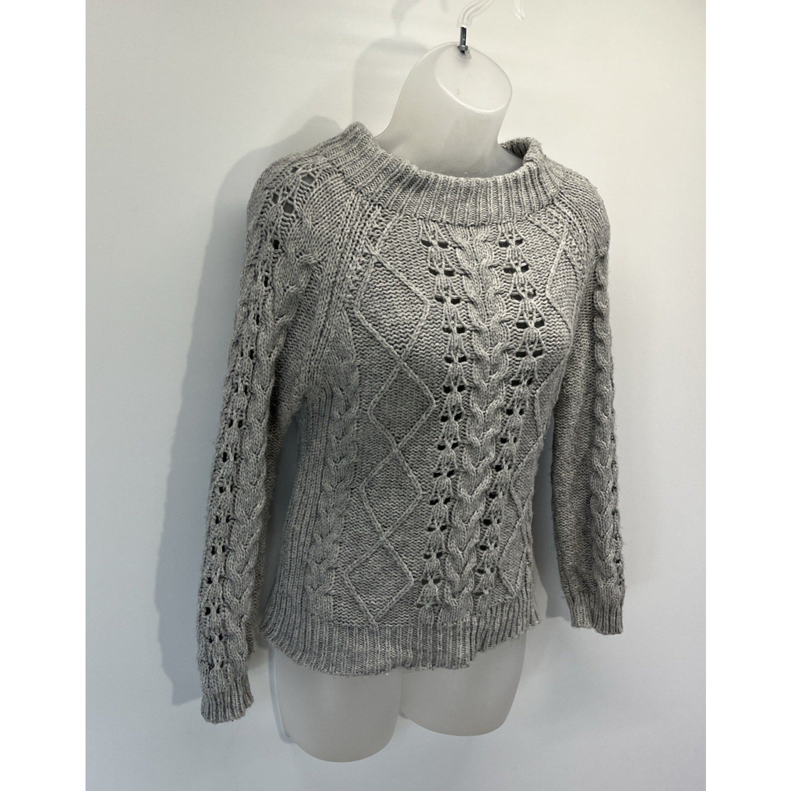 J Crew Sweater Womens XS Gray Cable Knit Merino Wool Blend Preppy